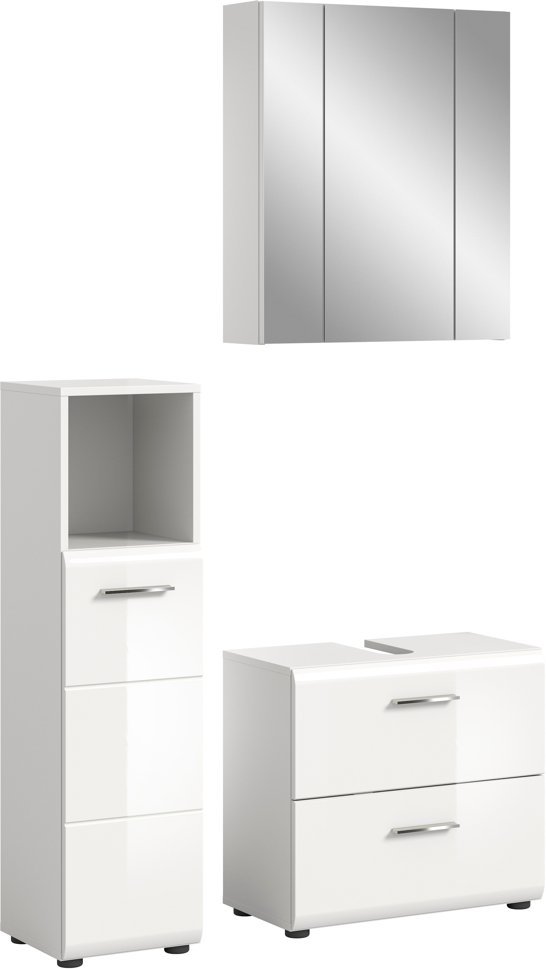 INOSIGN Badmöbel-Set »FLORENZ, TOPSELLER!, 3-teilige Badkombination, hochwertige MDF-Front«, (best. aus: Midischrank hoch, Waschbeckenunterschrank, Spiegelschrank), Bad-Kombination, Bad-Möbel, Badezimmer, Kombination, Kombi