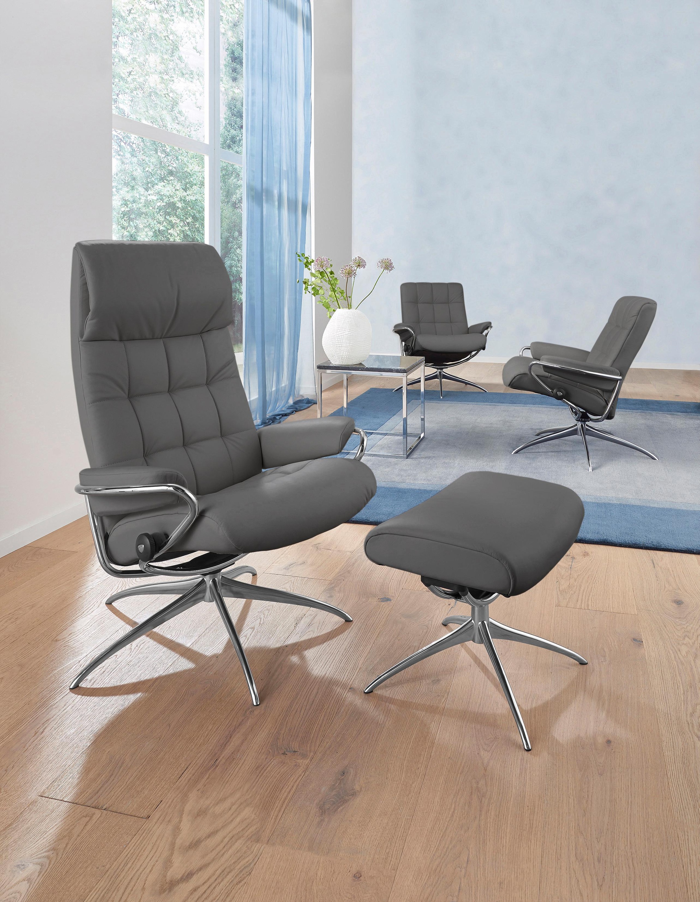 Stressless® Relaxsessel »London«, (Set, Relaxsessel mit Hocker), mit Hocker, High Back, mit Star Base, Gestell Chrom