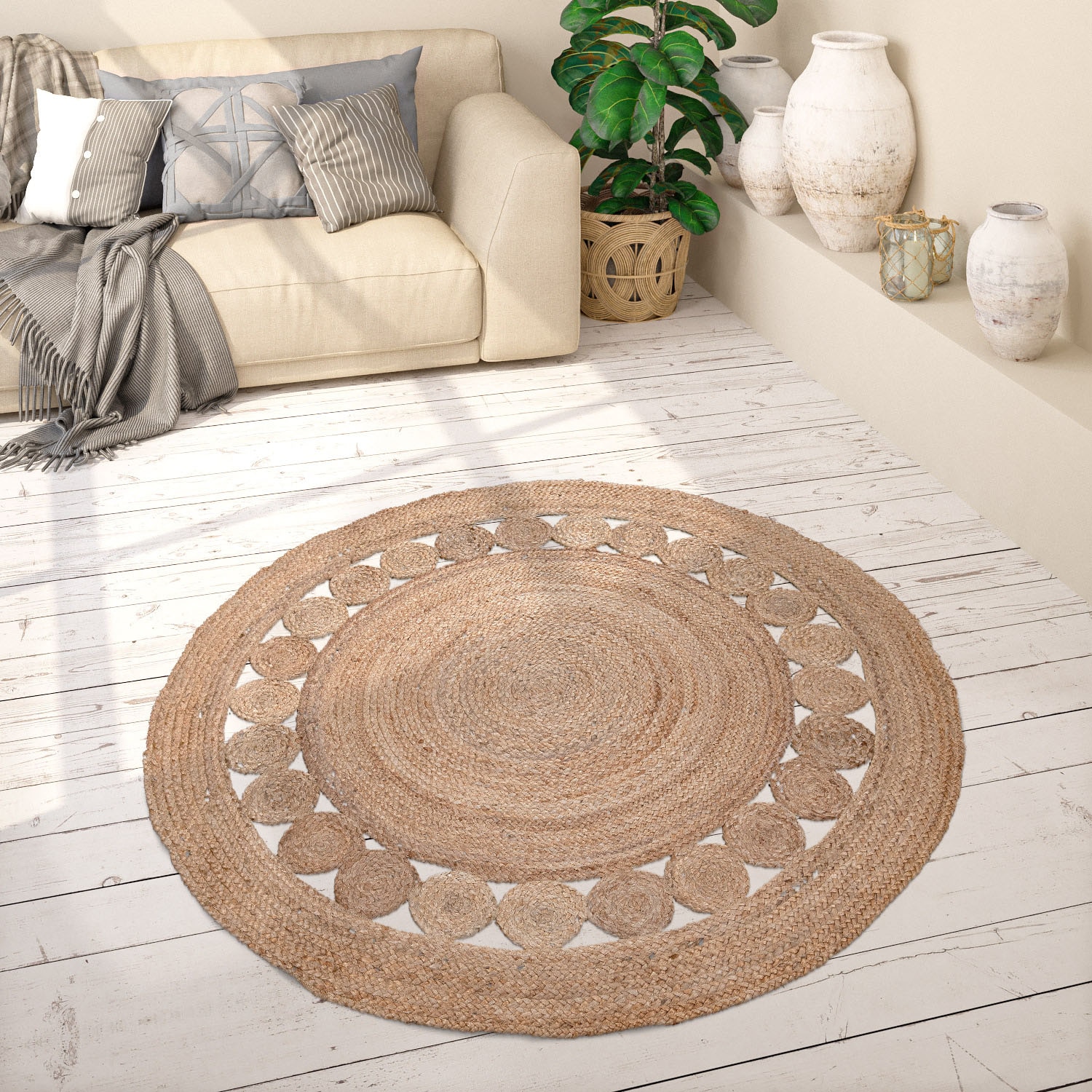 Paco Home Teppich »Viborg 593«, rund, 13 mm Höhe, Jute, Modern, Boho, Ethno günstig online kaufen