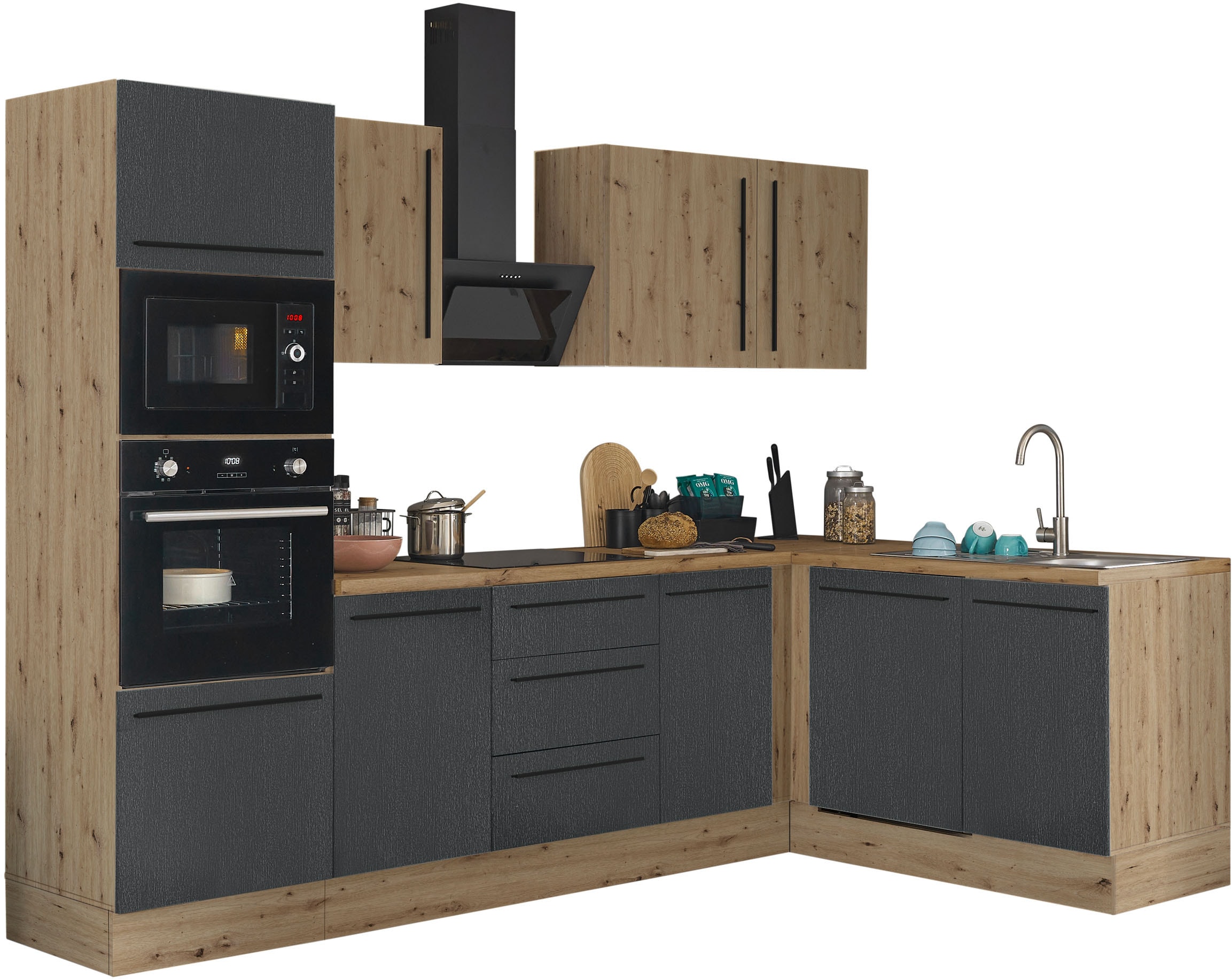 KOCHSTATION Winkelküche »Florida, Stellbreite 280x165 cm«, wahlweise mit E-Geräten, mit Softclose für Türen und Schubkästen
