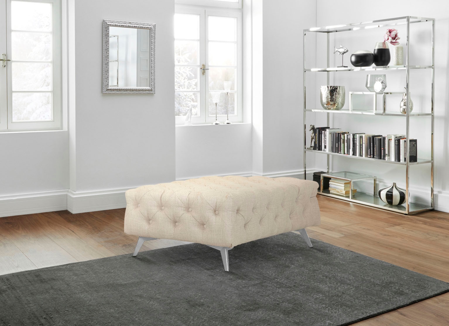 Leonique Polsterhocker »Glynis«, aufwändige Knopfheftung, moderne Chesterfield Optik, Fußfarbe wählbar