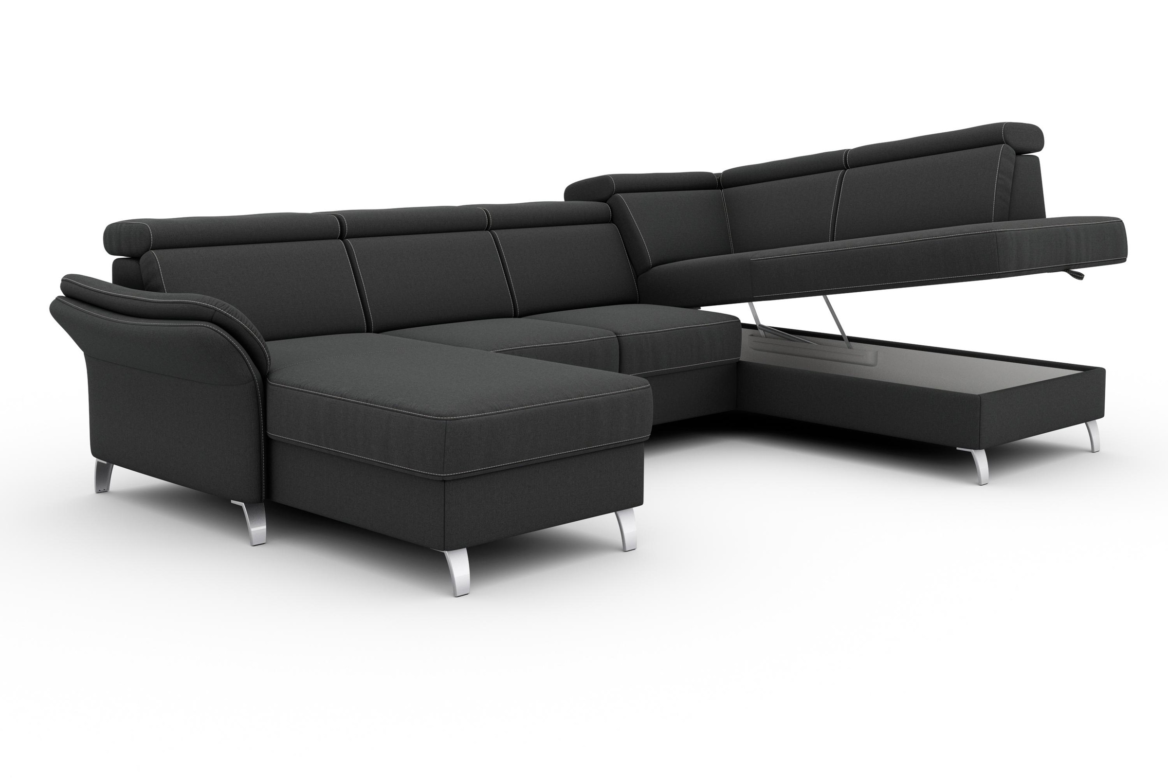 sit&more Wohnlandschaft »Vincenzo U-Form«, inklusive Kopfteilverstellung, wahlweise mit Bettfunktion, Bettkasten