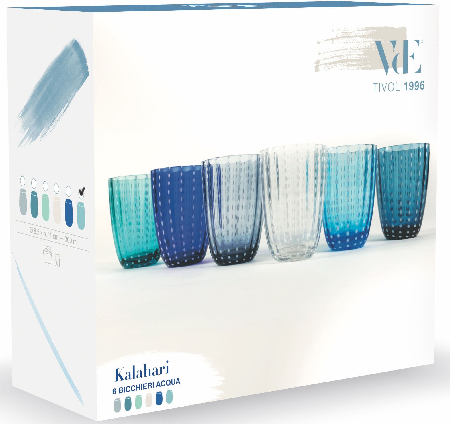 Villa d'Este Gläser-Set »Kalahari Graublau«, (Set, 6 tlg.), Wassergläser-Set, 6-teilig, Inhalt 300 ml