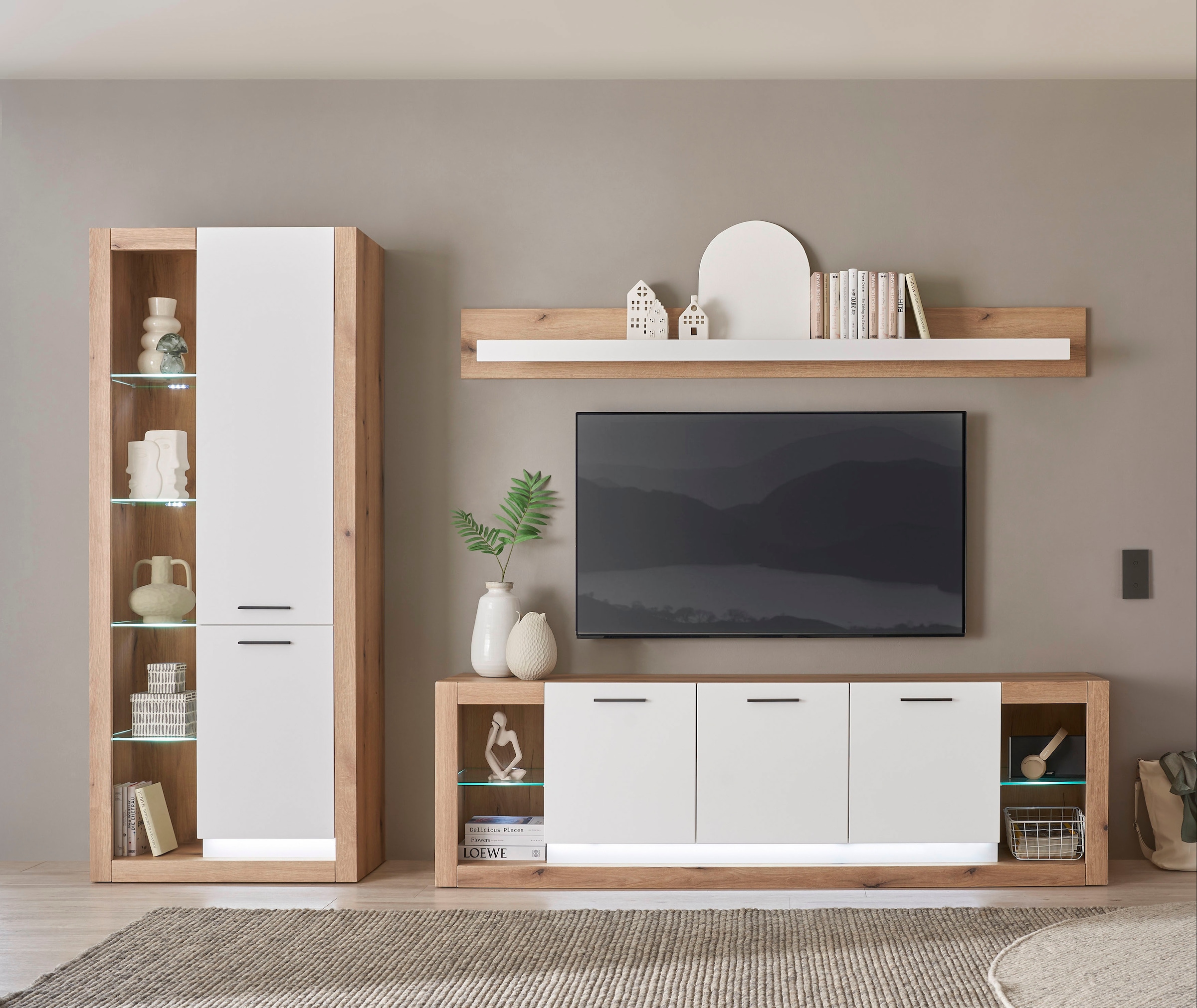 INOSIGN Wohnwand »Brixen, moderne Anbauwand, Wohnzimmer-Set, Eiche Evoke De günstig online kaufen