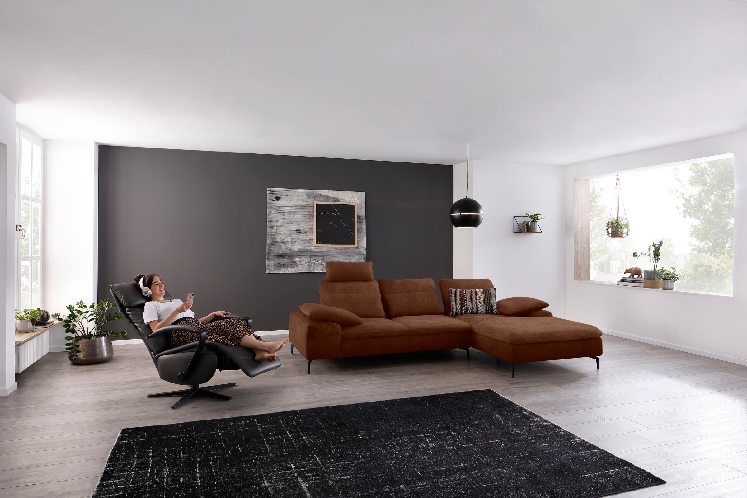 W.SCHILLIG Ecksofa »valentinoo, Designsofa, bequem, elegant und zeitlos, L-Form«, (Set), inklusive Hocker, mit Sitztiefenverstellung, Breite 299 cm