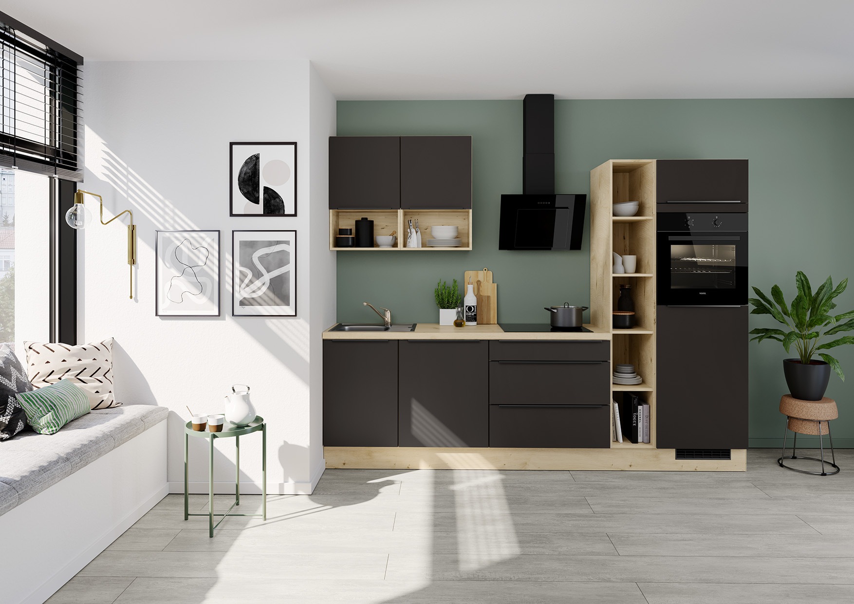 IMPULS KÜCHEN Küche »"Madrid", Ausrichtung wählbar, Schubkästen mit Soft-Close,«, vormontiert, wahlweise mit E-Geräten, mit Vollauszug, Breite 280 cm