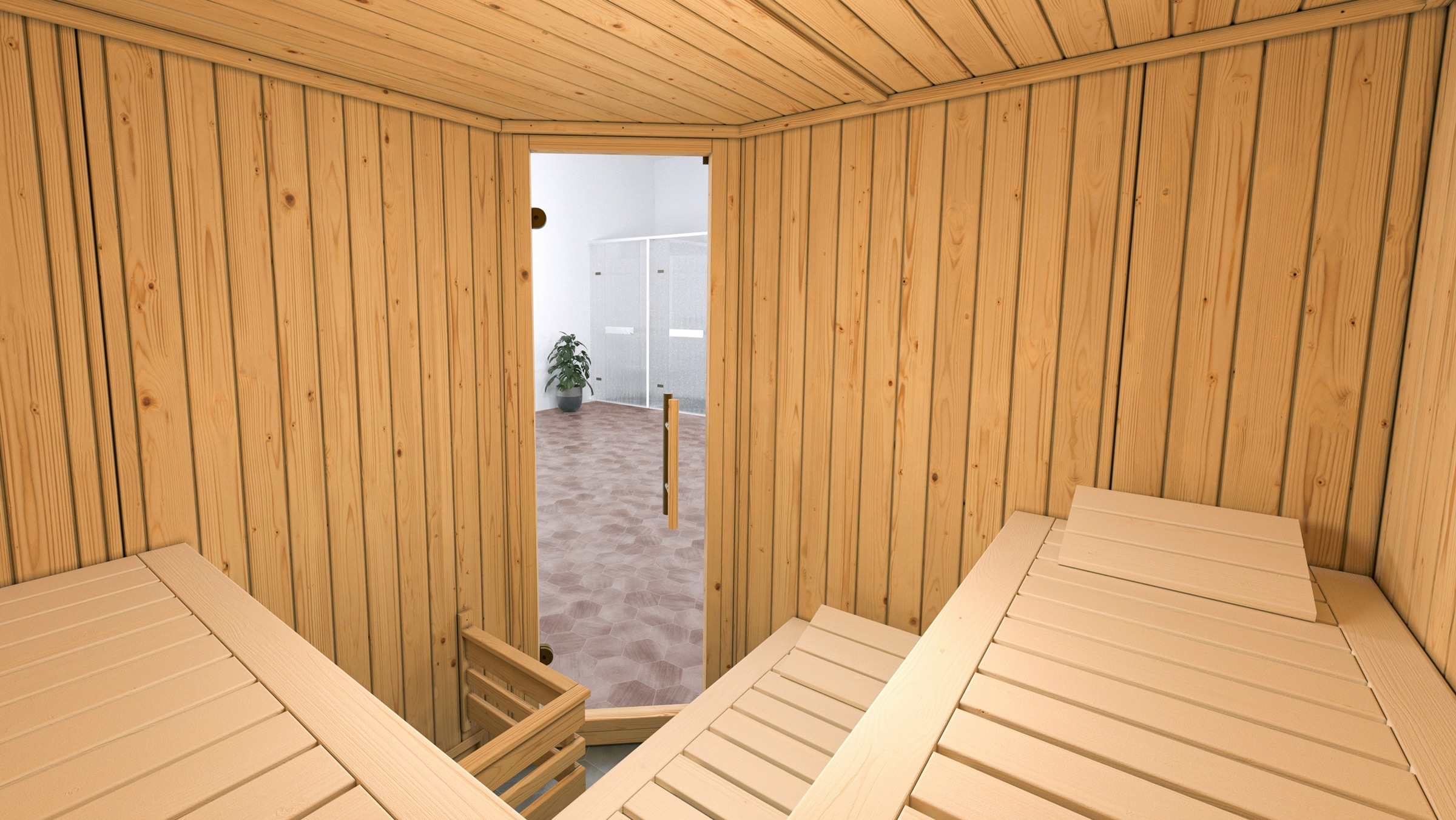 weka Sauna »Element-Ecksauna VARBERG 3« vorgefertigte Elemente, moderne Ganzglastür
