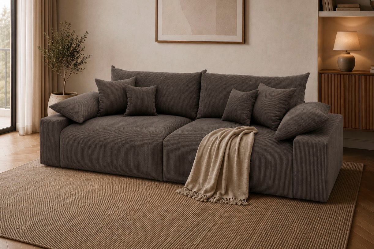 OTTO home Big-Sofa Mega-Sofa wahlweise in Cord oder Bouclé, mit Federkern & 6 Zierkissen
