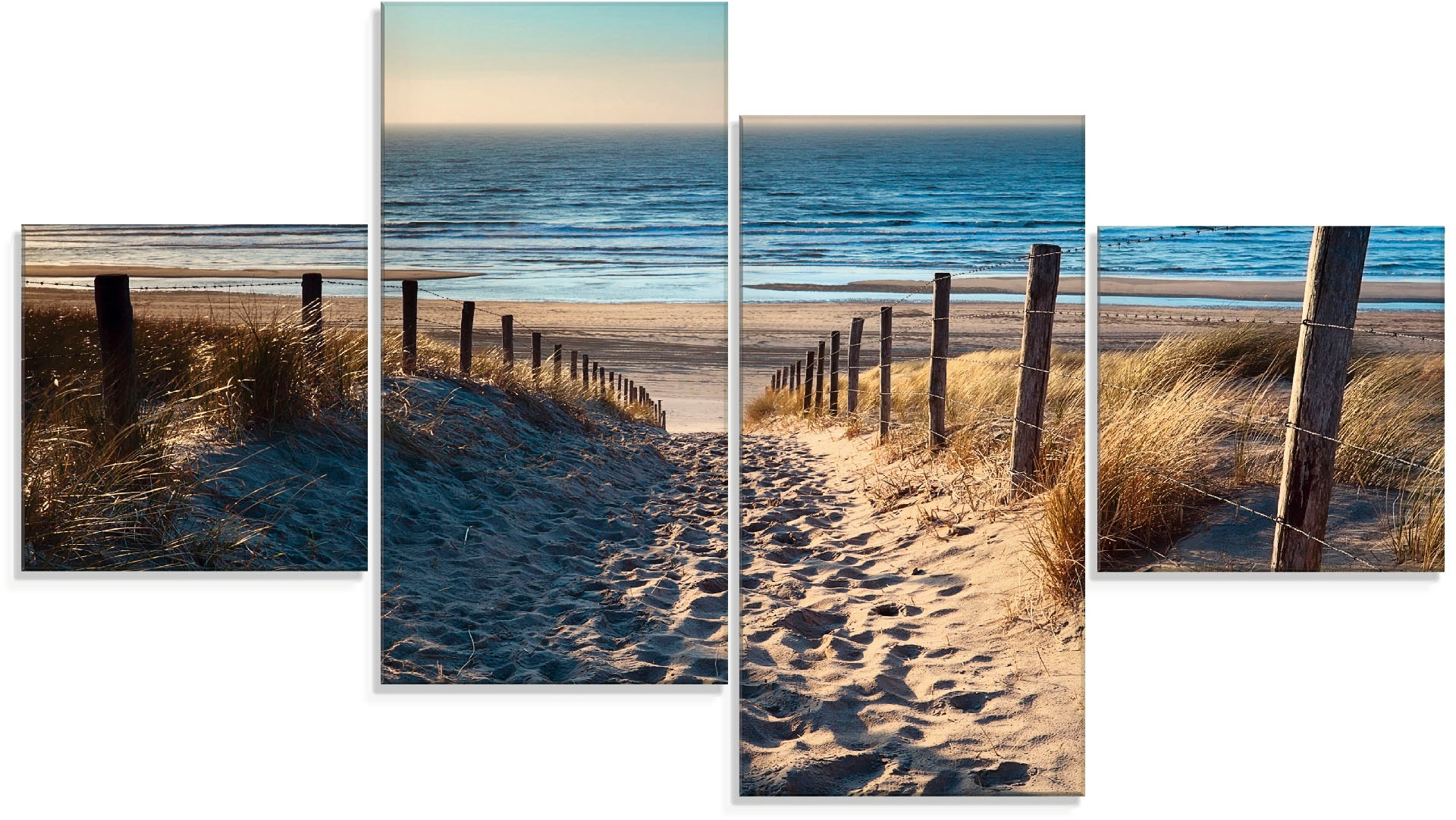 Artland Glasbild »Weg zum Nordseestrand Sonnenuntergang«, Strand, (4 St.), günstig online kaufen