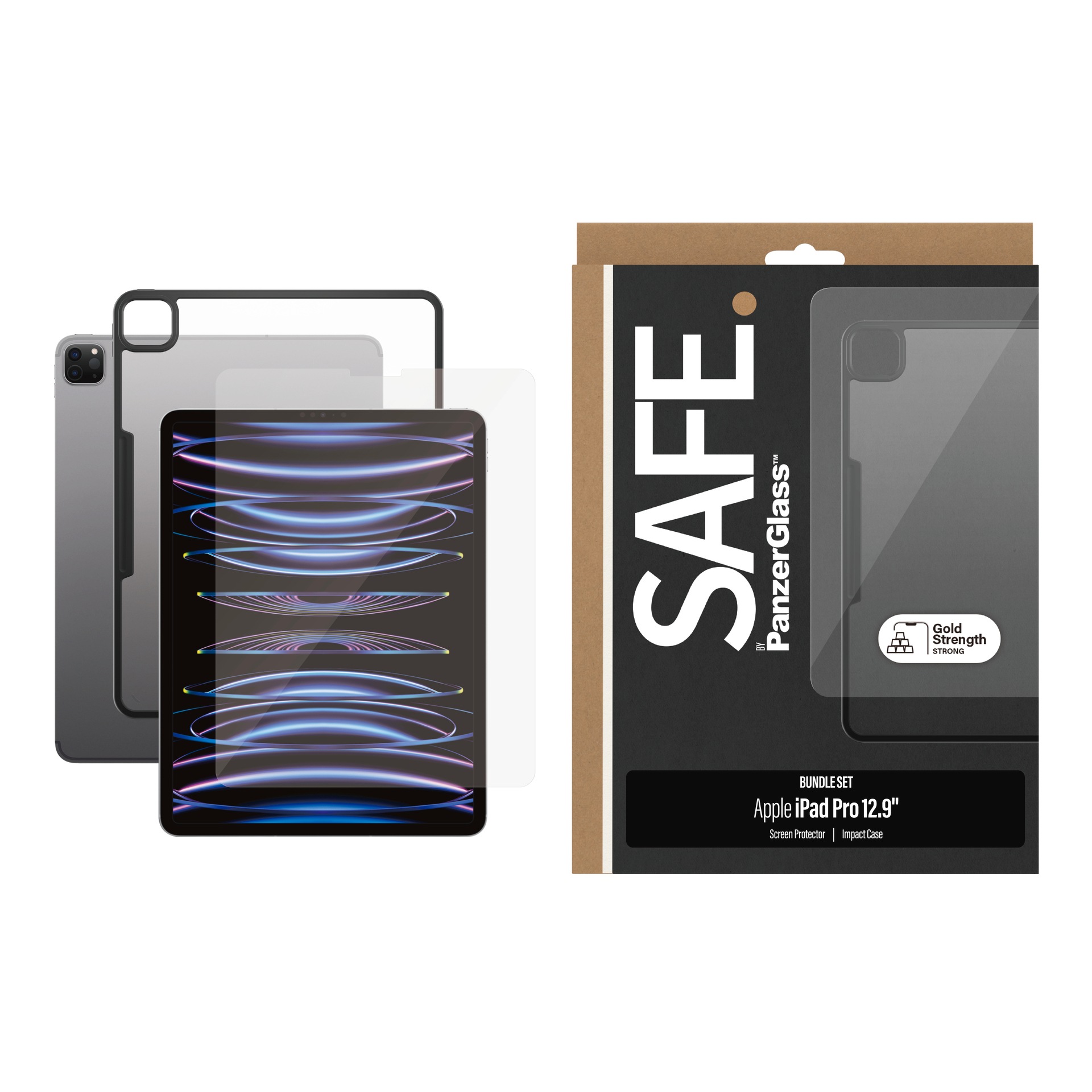 SAFE by PanzerGlass Displayschutzglas »2-in-1 Bundle Set Screen Protector + Impact Case«, für Apple iPad Pro 12.9, Displayschutz, Tablethülle, 360 Grad Rundumschutz, selbstheilendes TPU