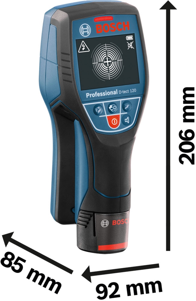 Bosch Professional Leitungsortungsgerät »»Wallscanner D-tect 120««, Inkl. 1x Akku 2,0Ah und Schnellladegerät GAL 12V-40, in L-BOXX