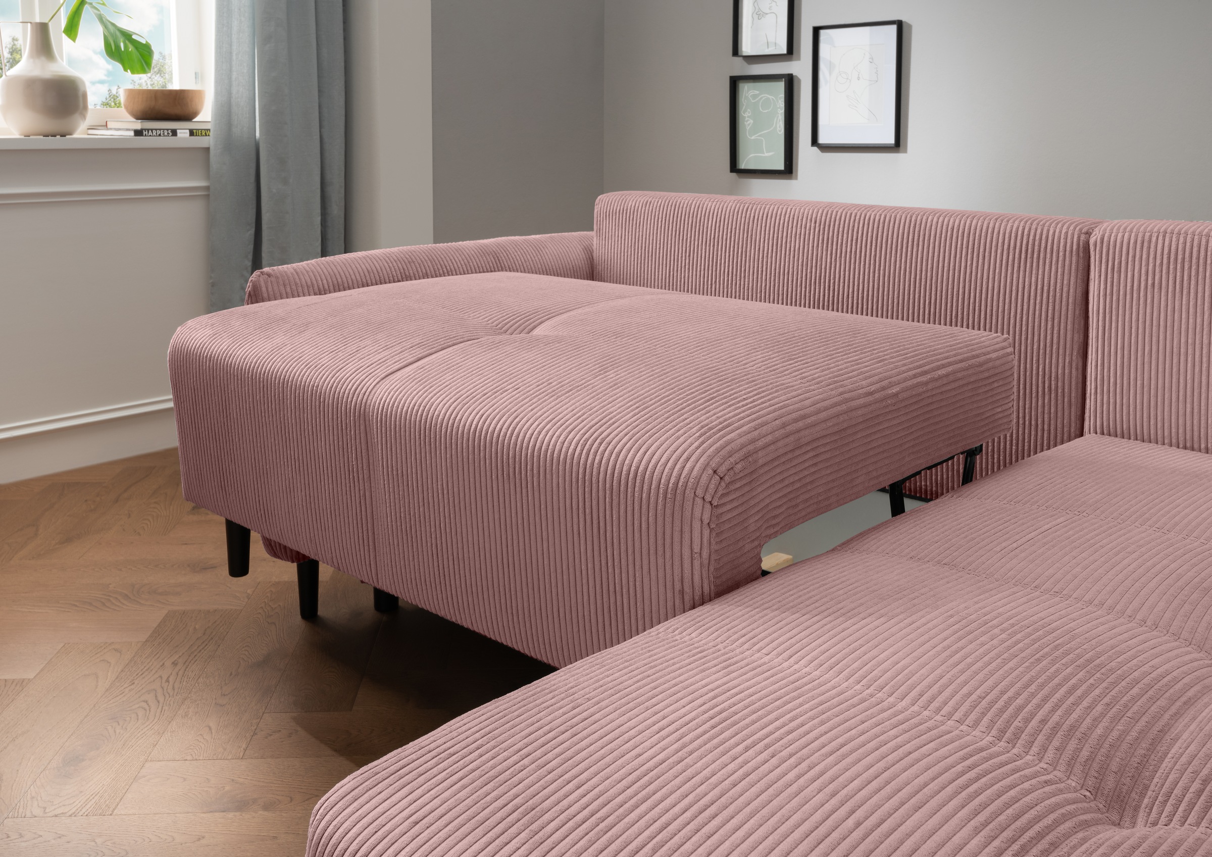 INOSIGN Ecksofa »Mara, L-Form, aktueller Cord Bezug und tolle Farben, schmale Armlehnen«, whlw. mit Bettfunktion,Recamiere links/rechts montierbar, Breite 238cm
