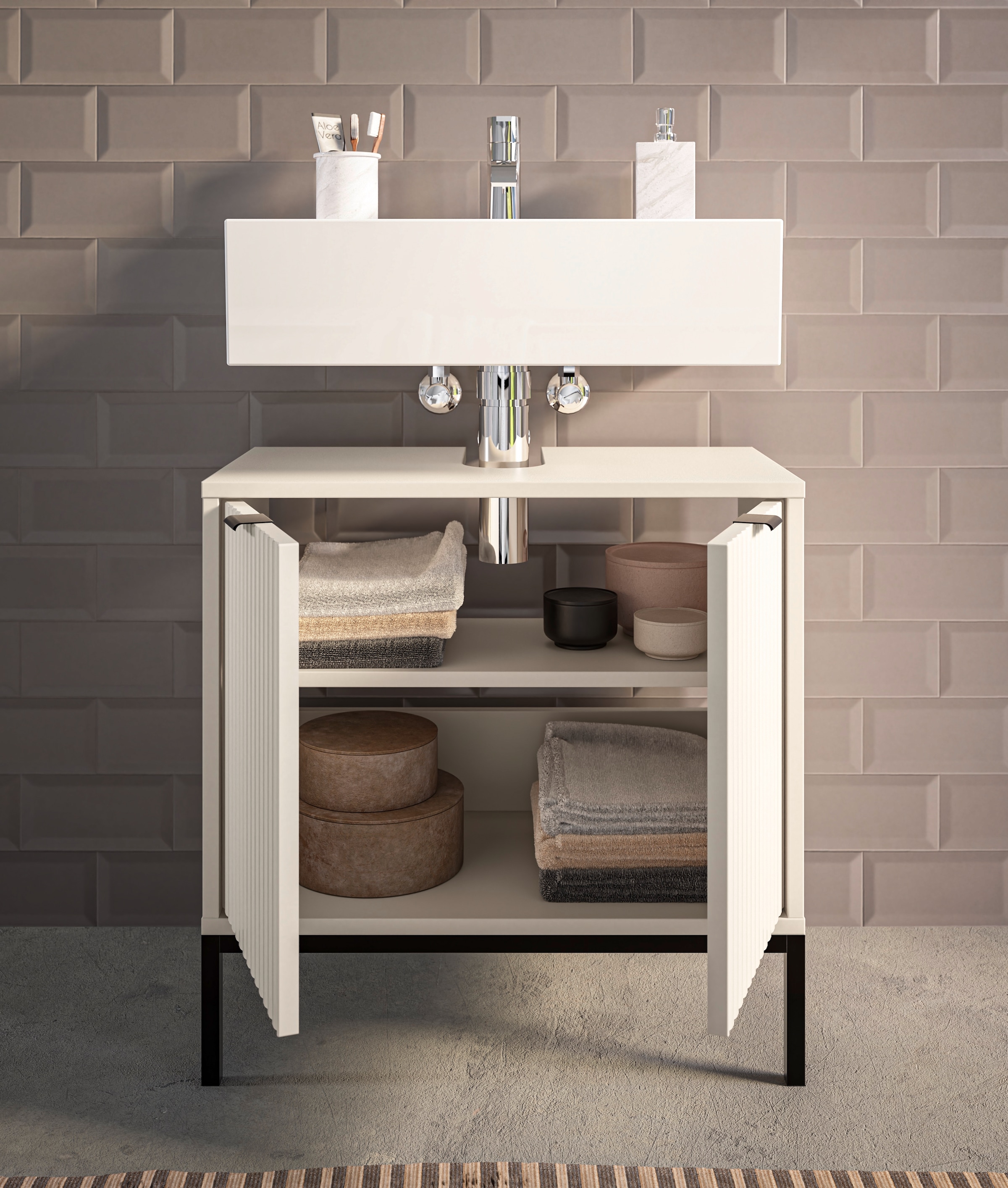 BASIC by Balculina Waschbeckenunterschrank »Lucera Waschbeckenunterschrank, Badezimmerschrank BxHxT 60x60x32« 1 Stk. tlg. Breite 60 cm, Tür L/R montierbar