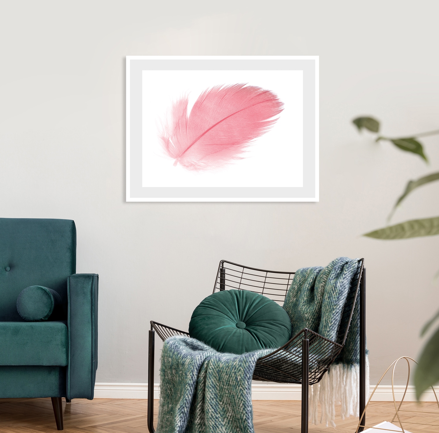 queence Bild »Finja« Federn   Kunst HD Premium Poster-Druck inkl. Holzrahme günstig online kaufen