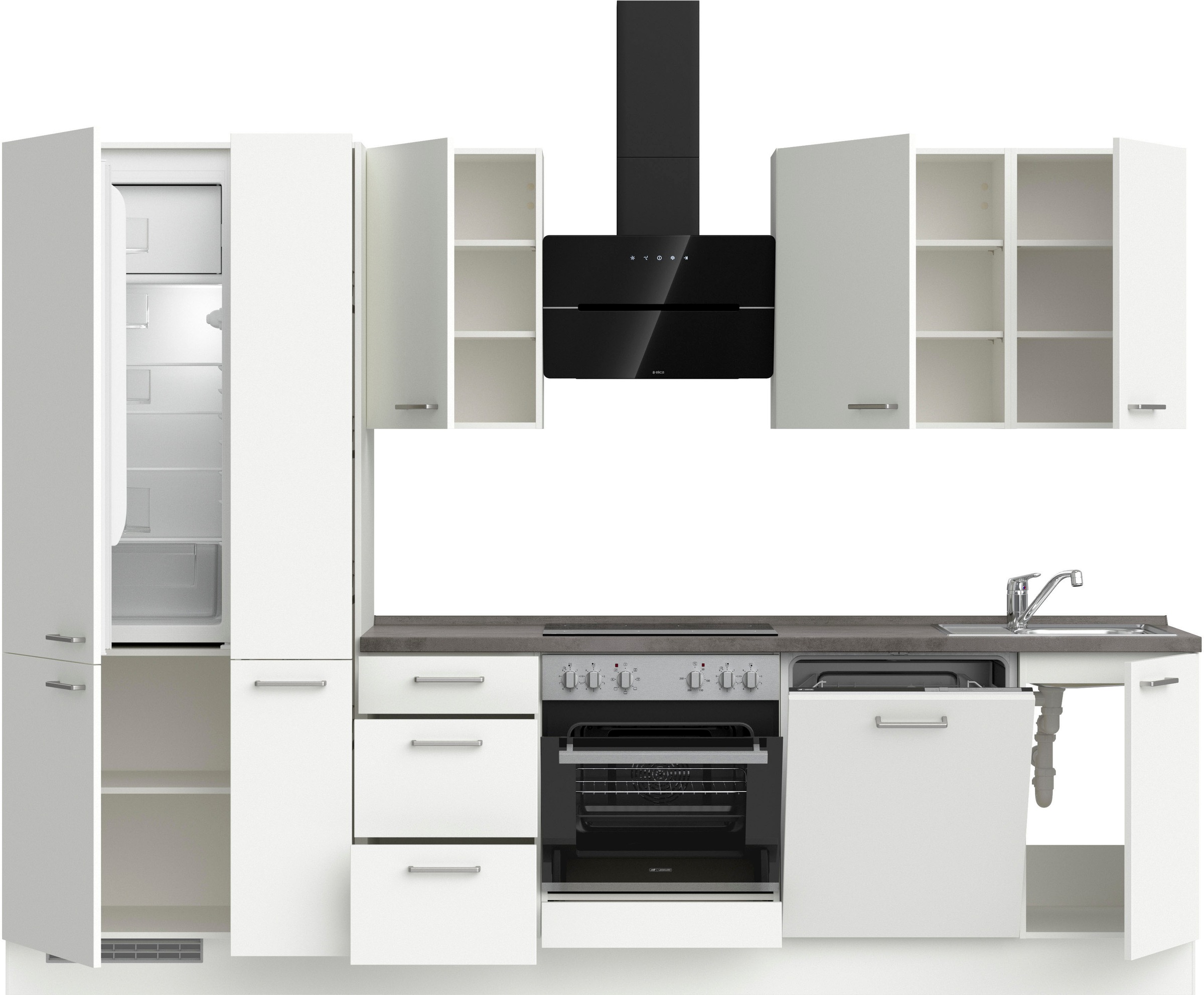 nobilia® Küchenzeile »"Touch II", NEU: individuell anpassbar mit gratis Profi-Beratung« vormontiert, Breite 300 cm, Ausrichtung wählbar, wahlw. mit E-Geräten