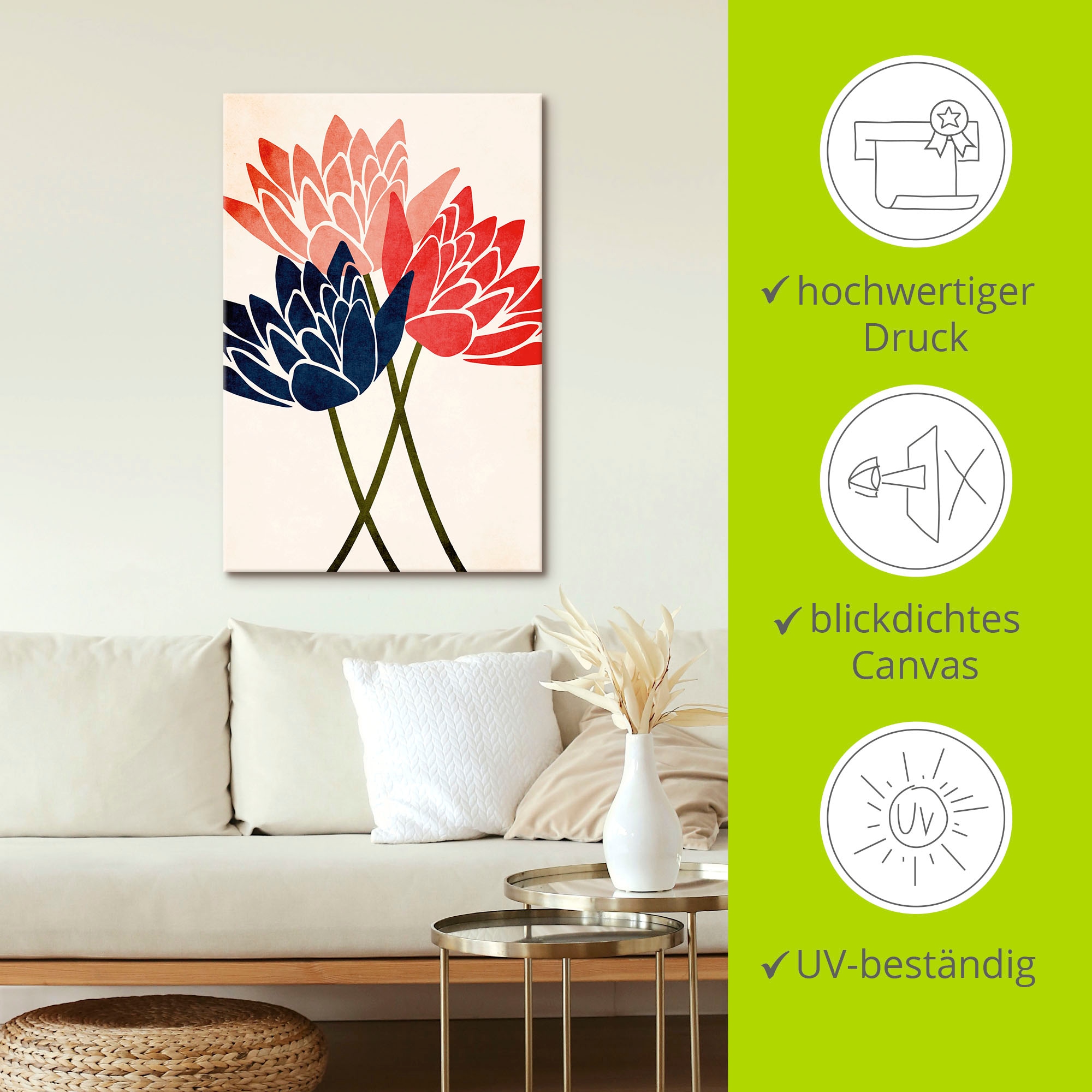 Artland Leinwandbild »Drei Blüten«, Blumenbilder, (1 St.), auf Keilrahmen gespannt