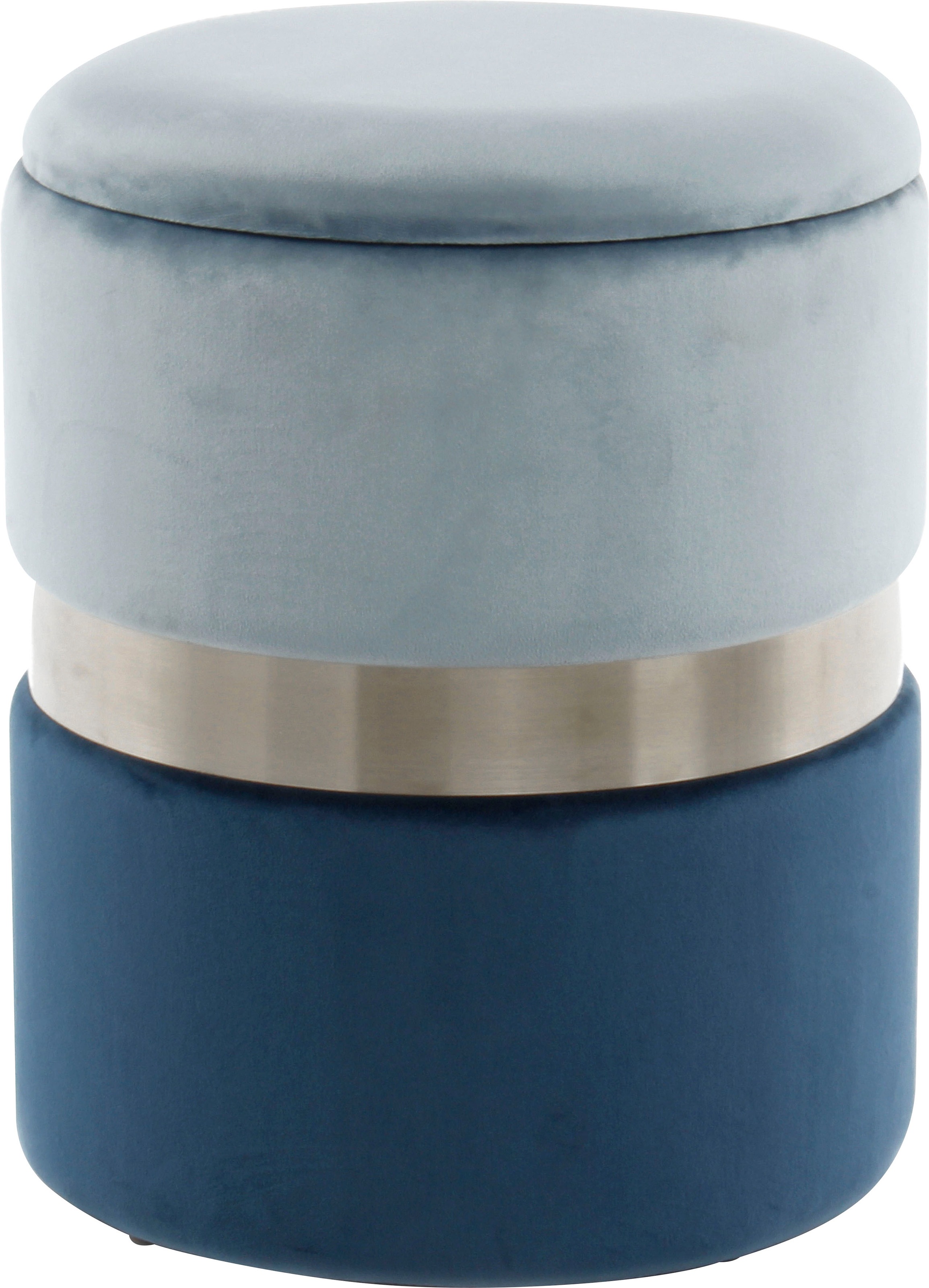 Kayoom Stauraumhocker »Hocker Zora 125 2er-Set, samtweicher Stoffbezug,runde elegante Form«, (Set, 2 St.), edles Design mit Metallring, gepolstert, mit Stauraum