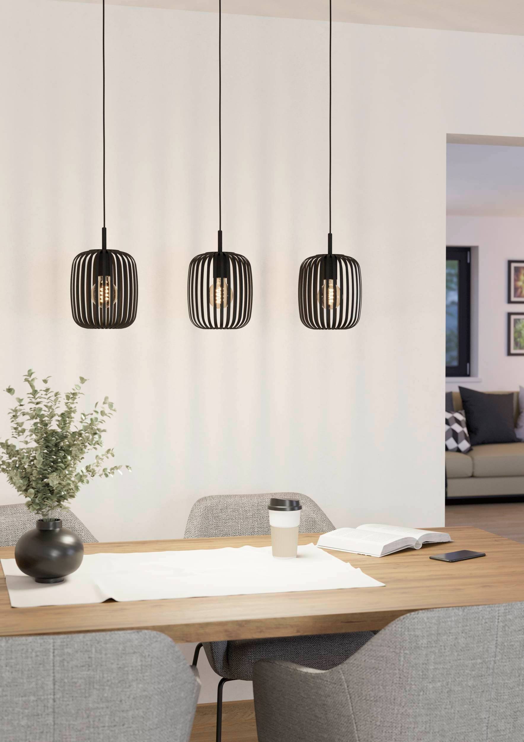 EGLO Pendelleuchte »Hängeleuchte ROMAZZINA, exkl. E27, Stahl in schwarz, Pendellampe«, 3 flammig, Leuchtmittel E27 | ohne Leuchtmittel, Esszimmerlampe, 90x20x110cm, 3-flammig, modern, minimalistisch