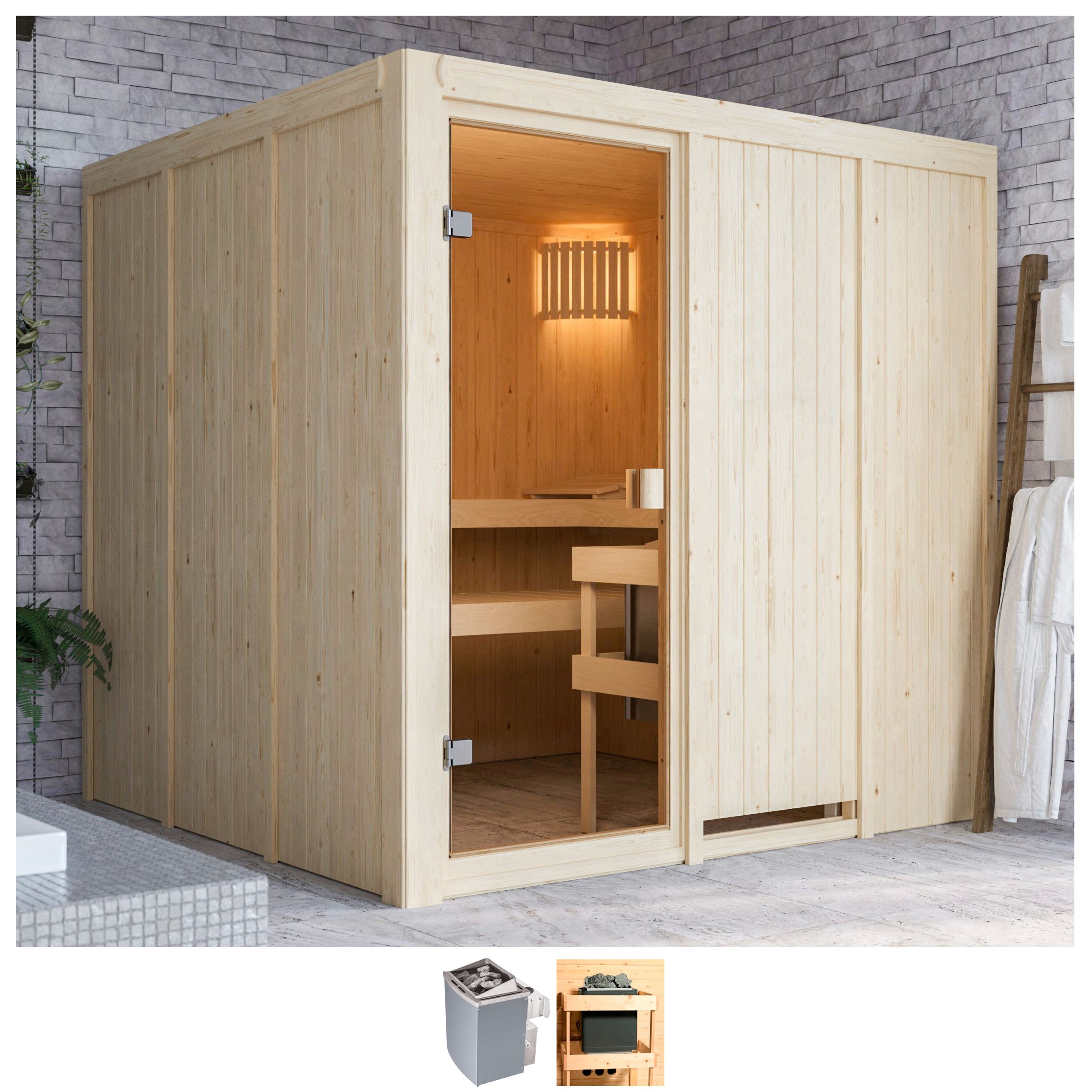 welltime Sauna »Omari«, 9-kW-Ofen mit int. Steuerung günstig online kaufen