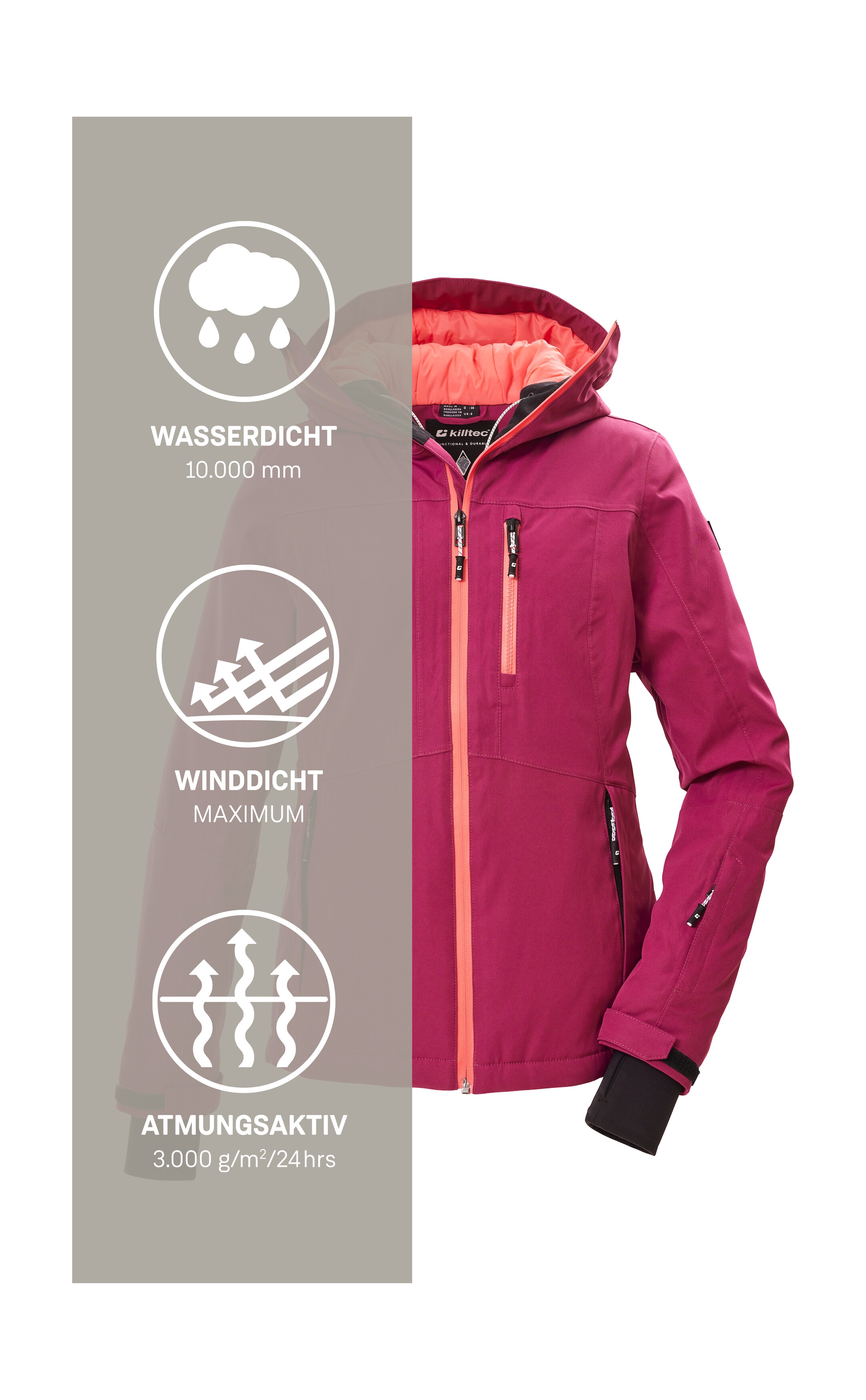 Killtec Skijacke »KSW 276 WMN SKI JCKT« Wasserdichte Damenjacke mit Schneefang, Atmungsaktivität und Taschen