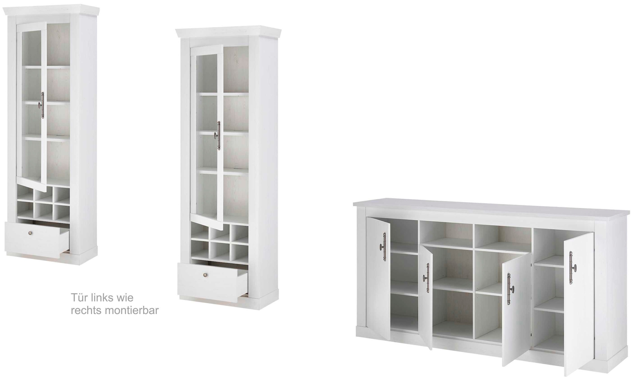 Home affaire Wohnwand »RAVENNA«, (3 St.), im romantischen Landhausstil, Griffe aus Metall, Softclose-Funktion