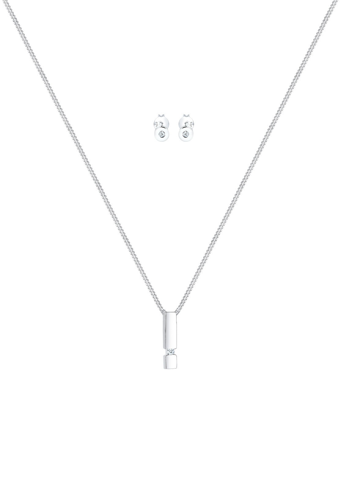 Elli DIAMONDS Schmuckset »Geo Anhänger Solitär Diamant (0.09 ct.) 925 Silber«