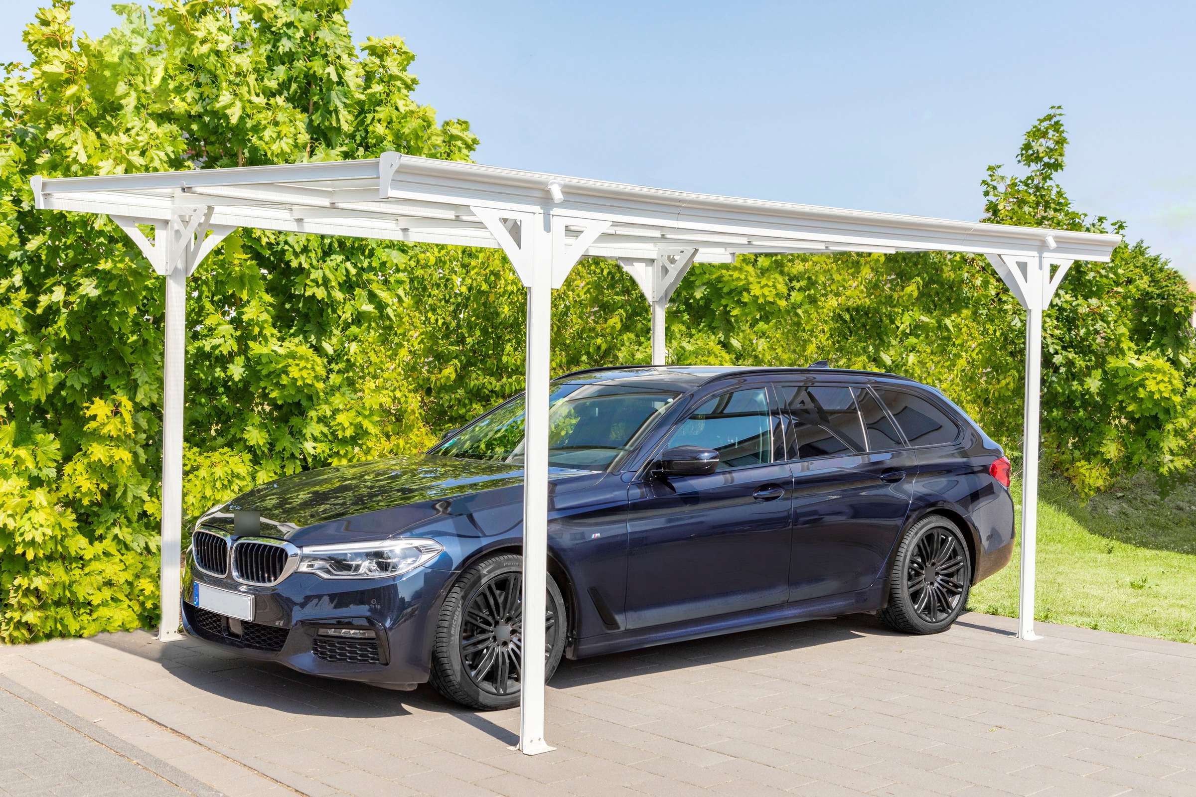 WESTMANN Einzelcarport »Flachdach«, Aluminium, 280 cm, Weiß, aus Aluminium, inkl. Regenrinne und Schrauben-Kit