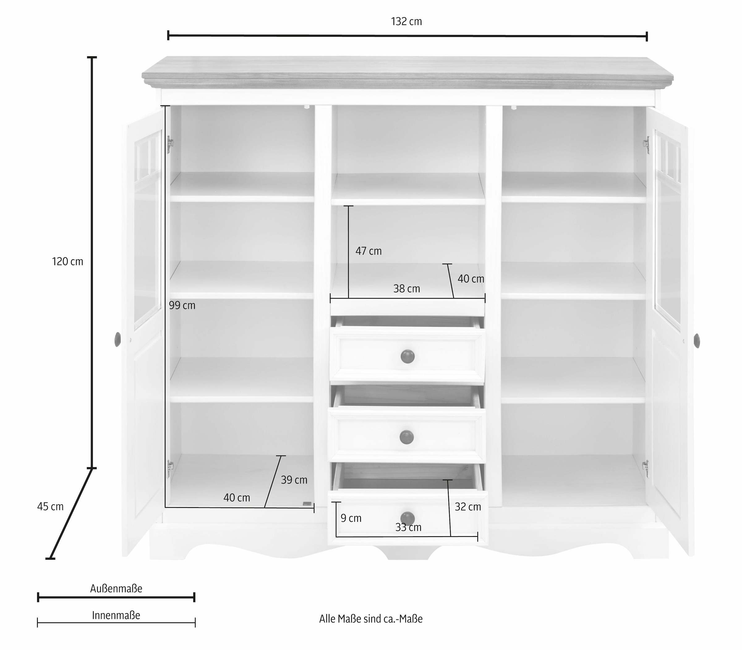 Home affaire Highboard »Melissa«, Vitrine, Breite 132 cm