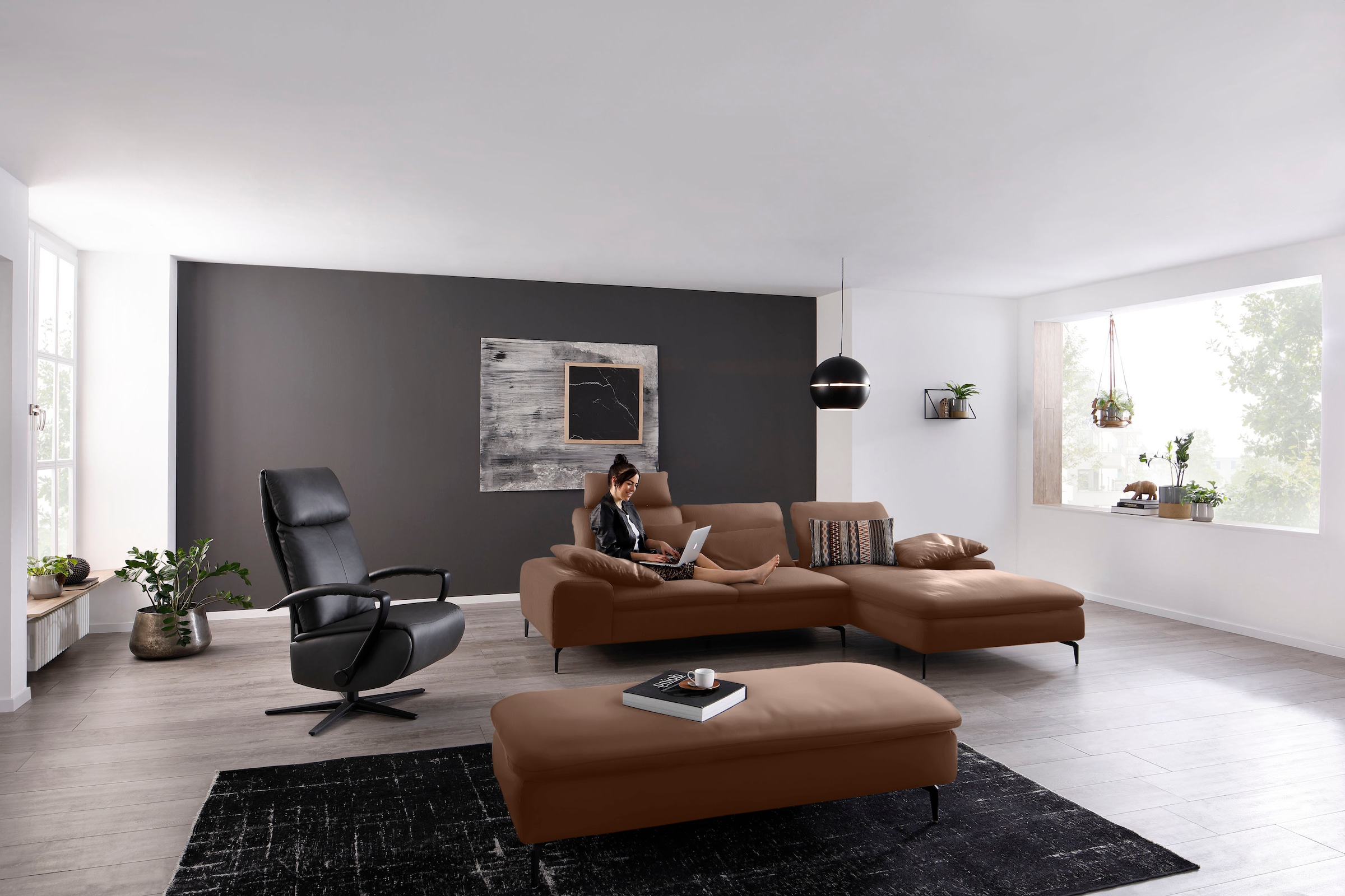 W.SCHILLIG Ecksofa »valentinoo, Designsofa, bequem, elegant und zeitlos, L-Form«, (Set), inklusive Hocker, mit Sitztiefenverstellung, Breite 299 cm