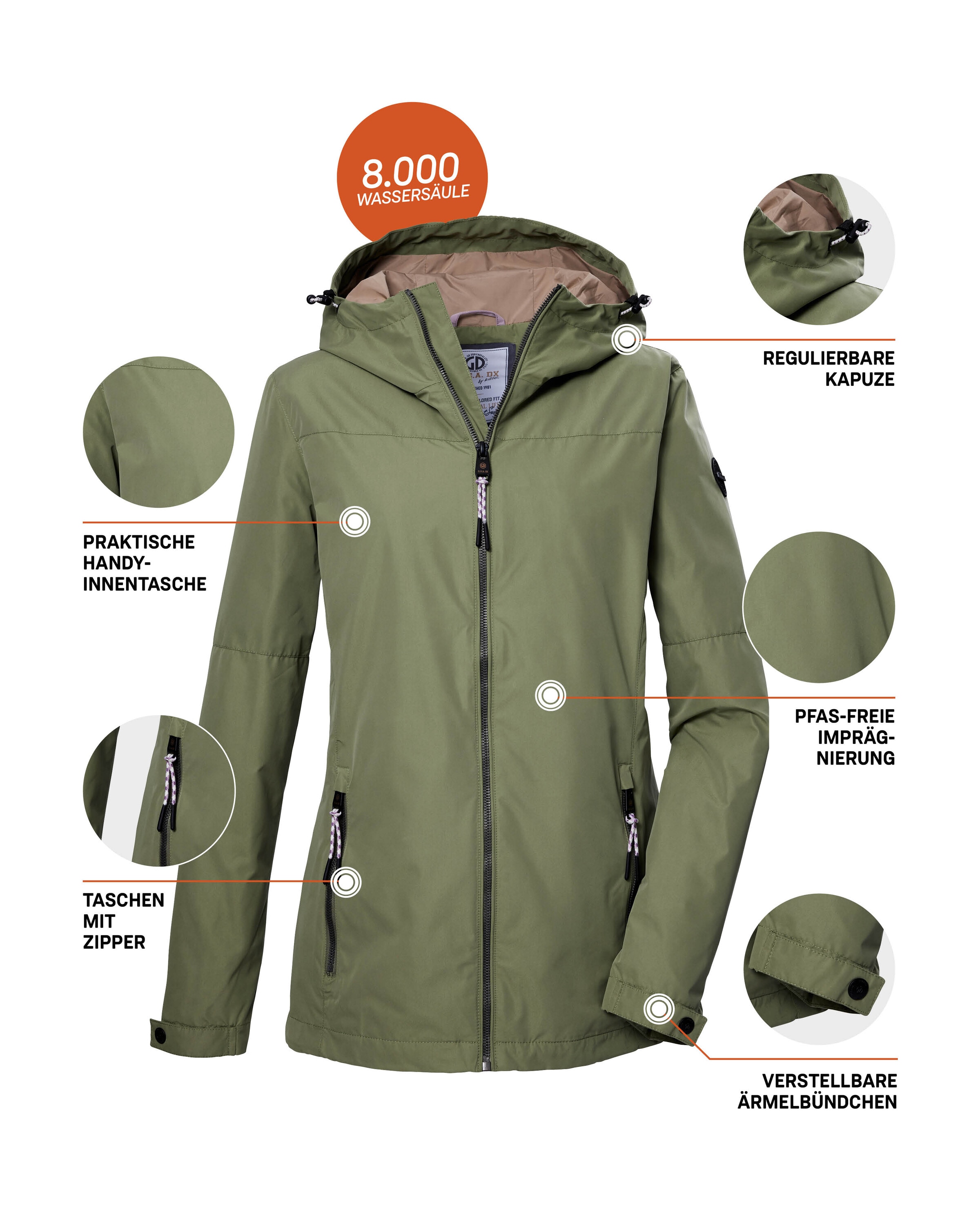 G.I.G.A. DX by killtec Funktionsjacke »GS 71 WMN JCKT« Damenjacke: wasserdicht, winddicht, PFAS-frei, verstellbar, Kapuze