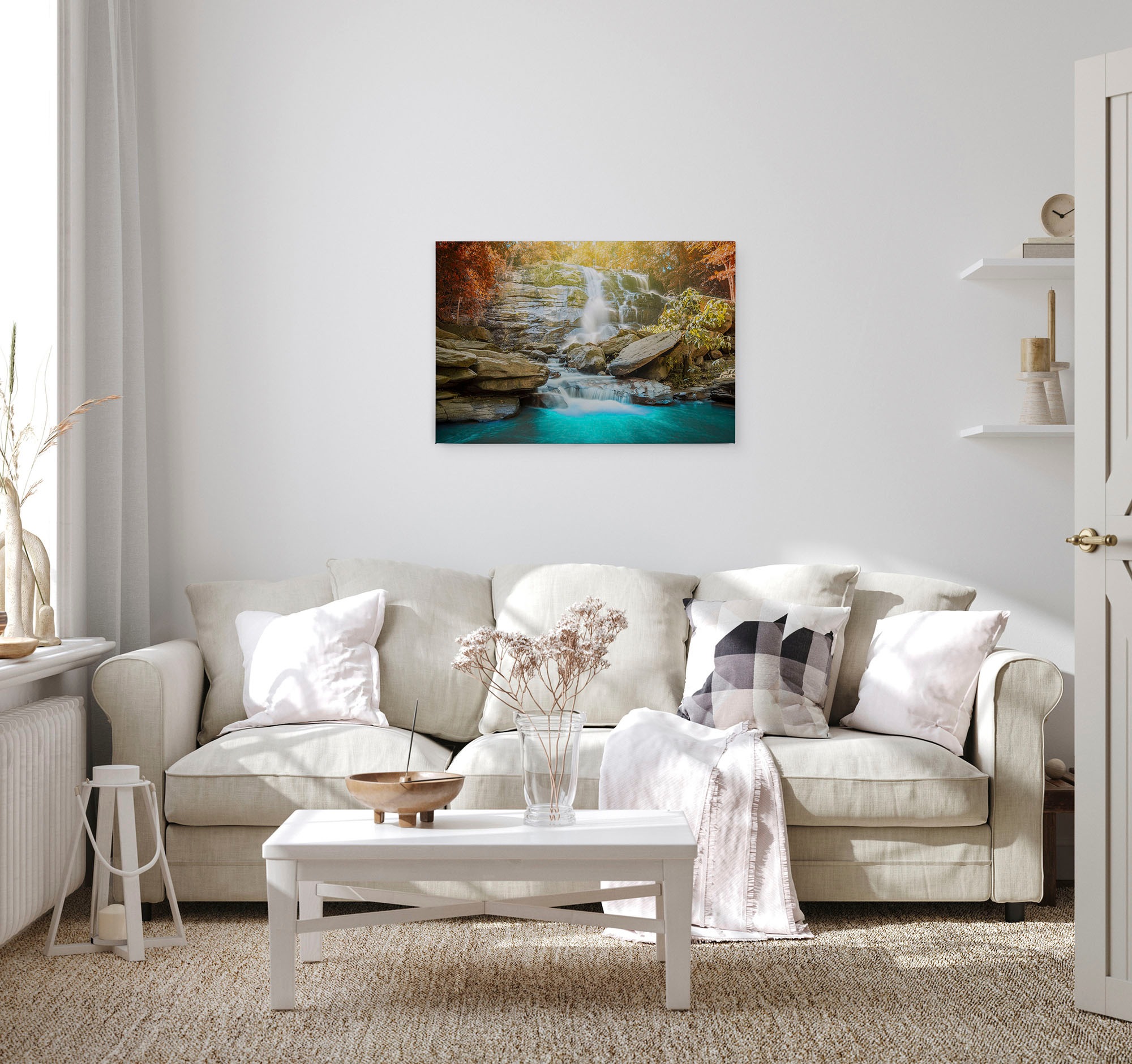 A.S. Création Leinwandbild »Waterfall«, Kunst-Natur-Kinder, (1 St.), Wasserfall Bild Keilrahmen Leinwand-Bild Wohnzimmer modern Wandbild