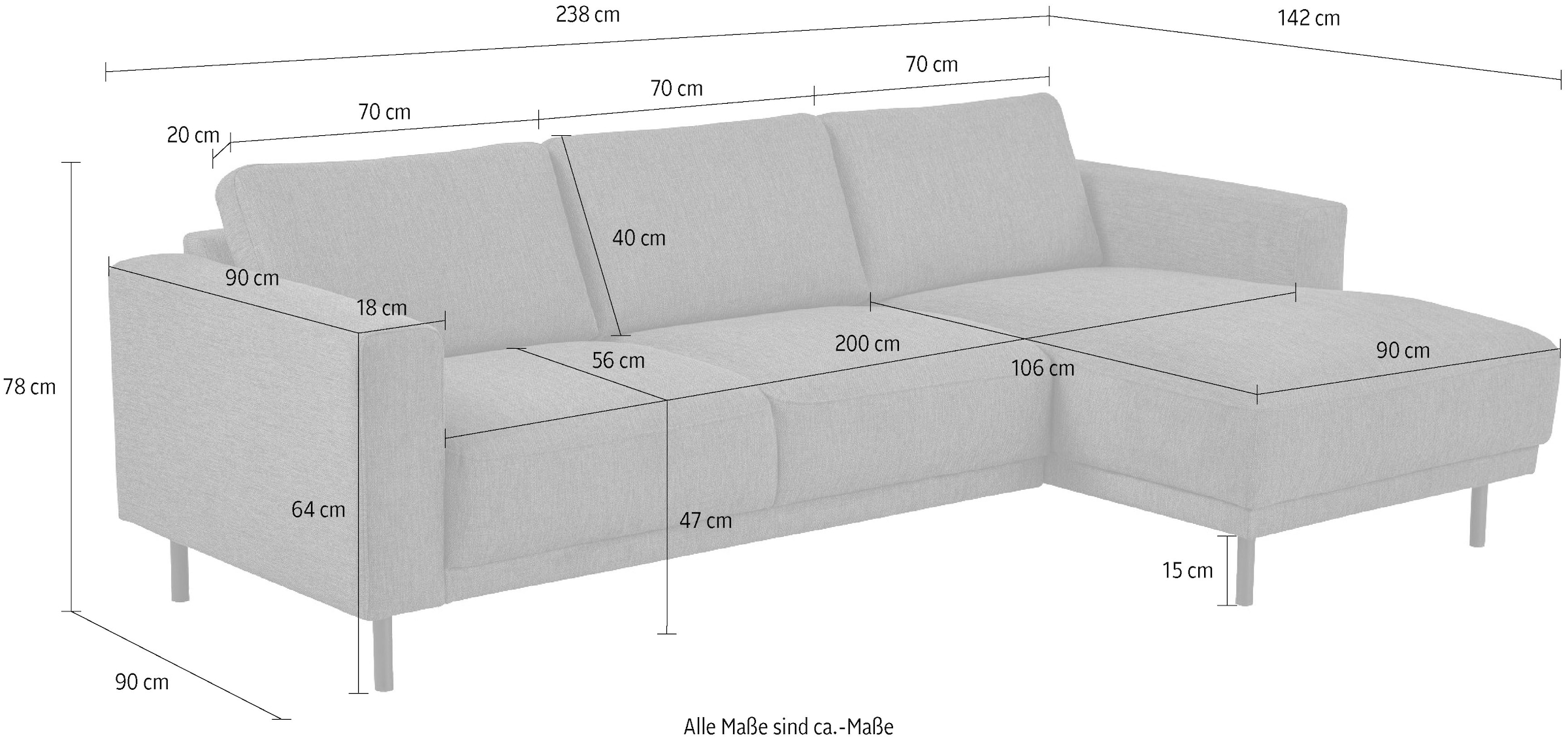 Home affaire Ecksofa »Sveeva, L-Form, B.238 cm, schwarze Metallfüße« langlebiger Webstoff, mit Wellenunterfederung, viele Farben