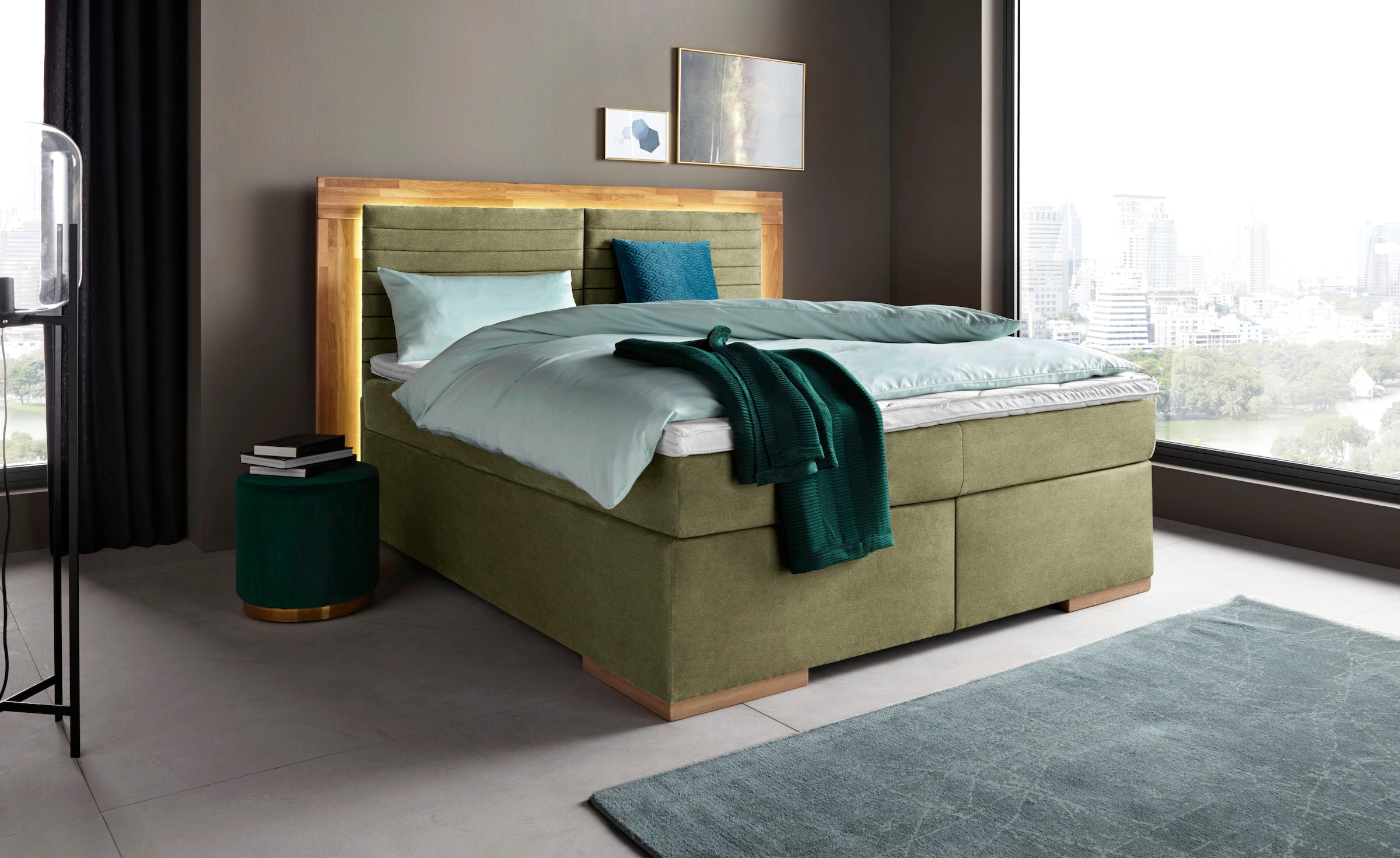 PLACES OF STYLE Boxspringbett "Cup" mit LED-Beleuchtung, Massivholzrahmen u günstig online kaufen