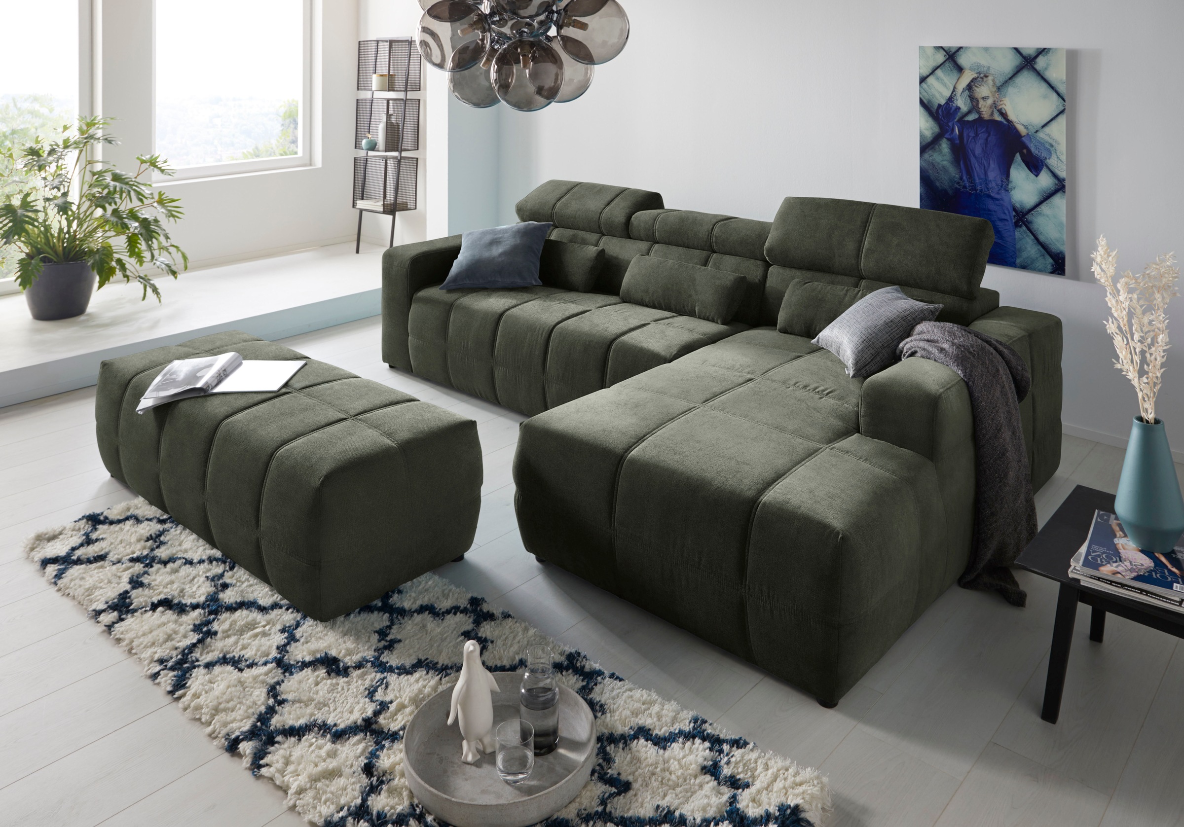 DOMO collection Ecksofa »Brandon Sitzbelastung 140 kg, große Ausführung, B/T/H: 289/177/80 cm«, mit Kopfteilverstellung, wahlweise Sitztiefenverstellung, L-Form