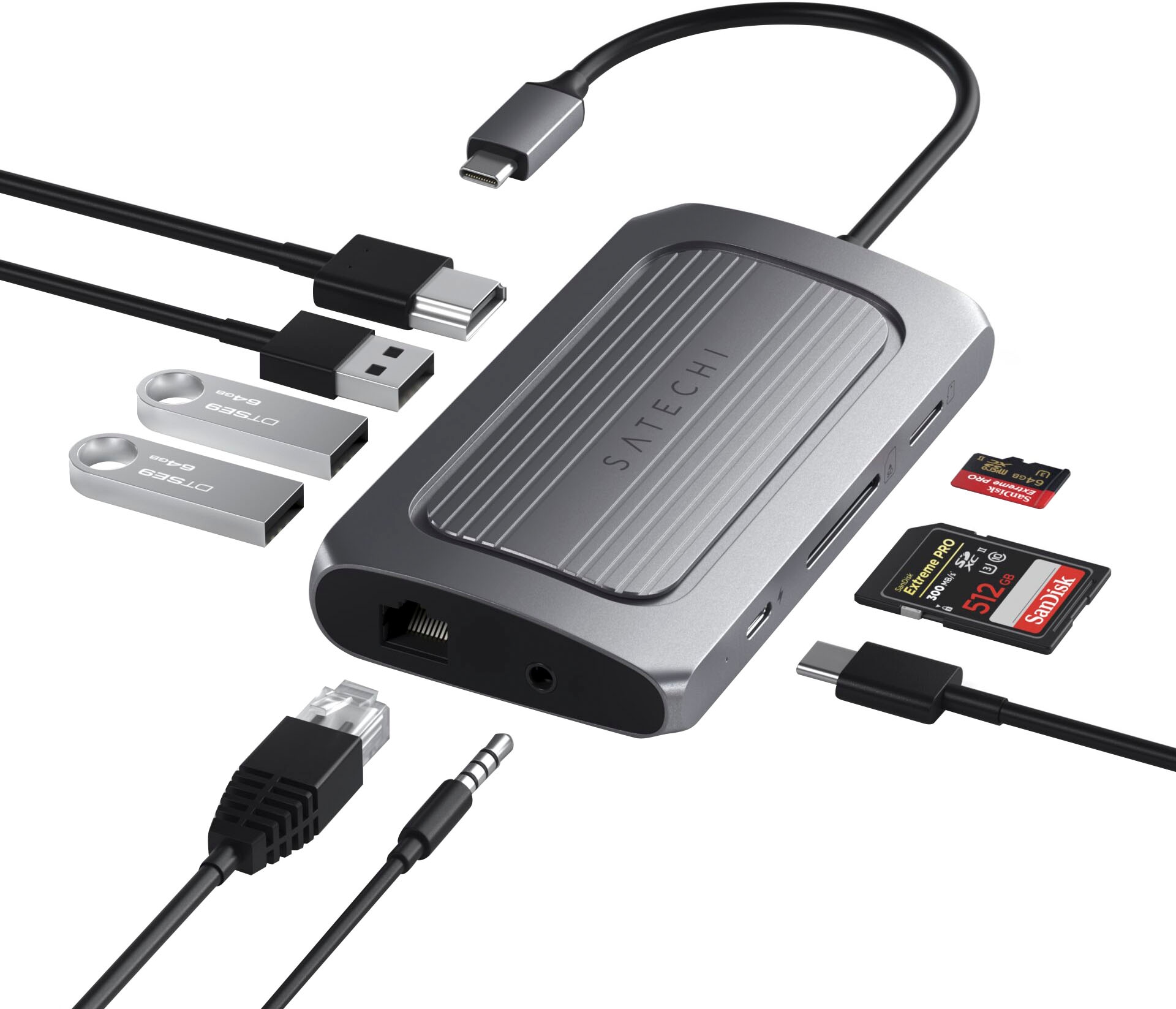 Satechi USB-Adapter »USB4 Multiport Adapter with 8K HDMI«, HDMI-USB 3.0 Typ A-3,5-mm-Klinke-RJ-45 (Ethernet) zu USB Typ C