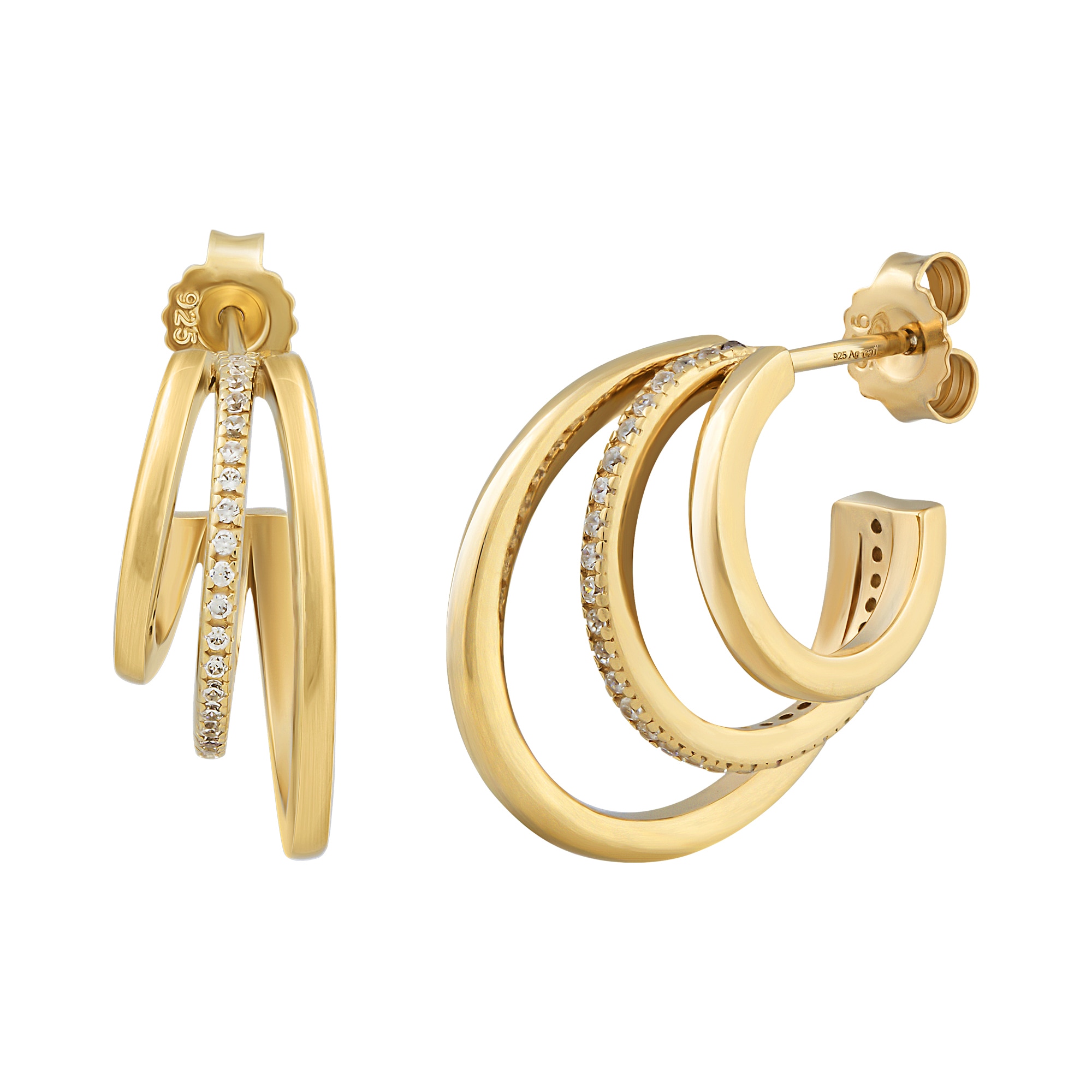 CAÏ Paar Creolen »925 Silber vergoldet Triple Design mit Zirkonia« online  bestellen | Creolen