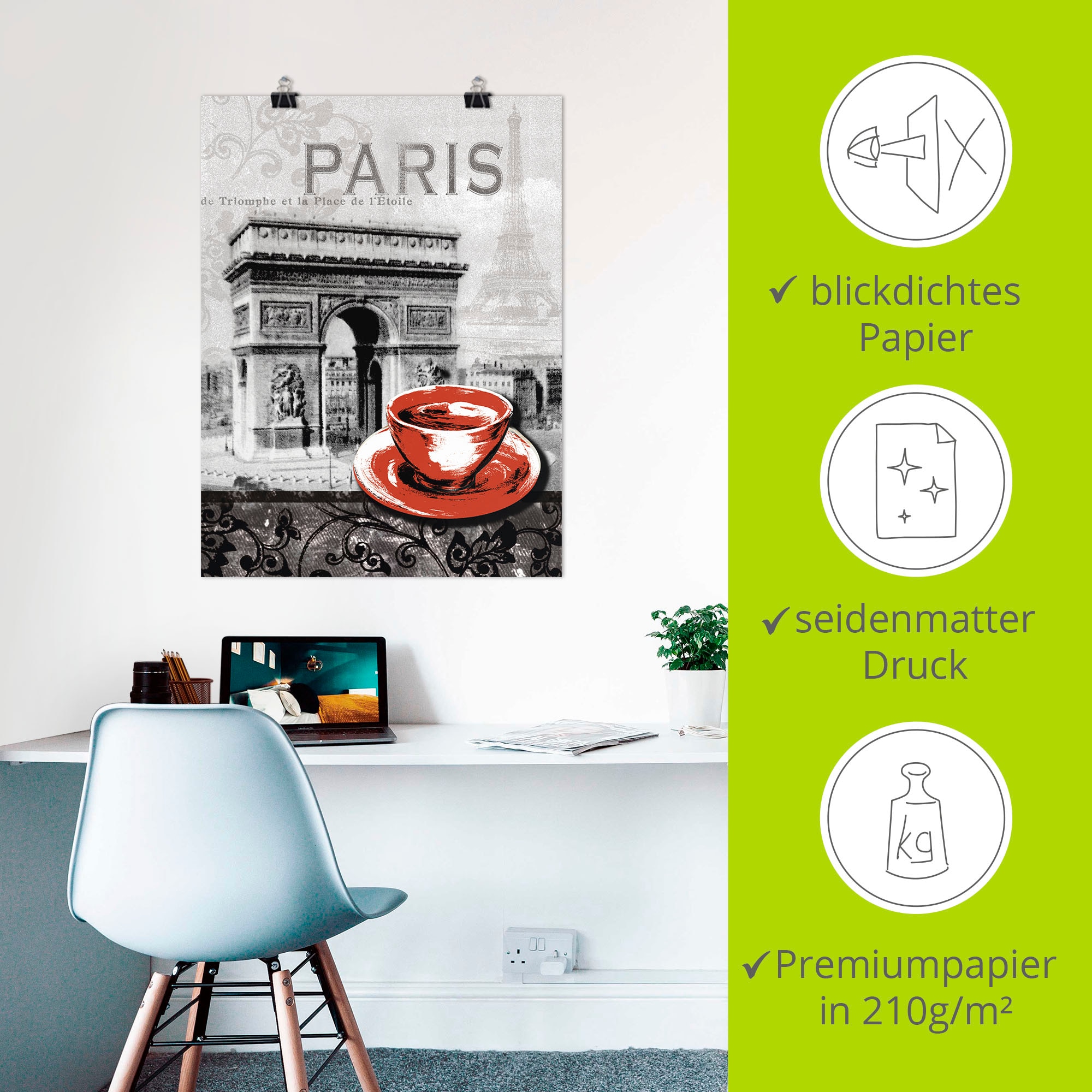 Artland Wandbild »Paris - Café au Lait - Milchkaffee«, Gebäude, (1 St.), als Alubild, Outdoorbild, Leinwandbild, Poster, Wandaufkleber