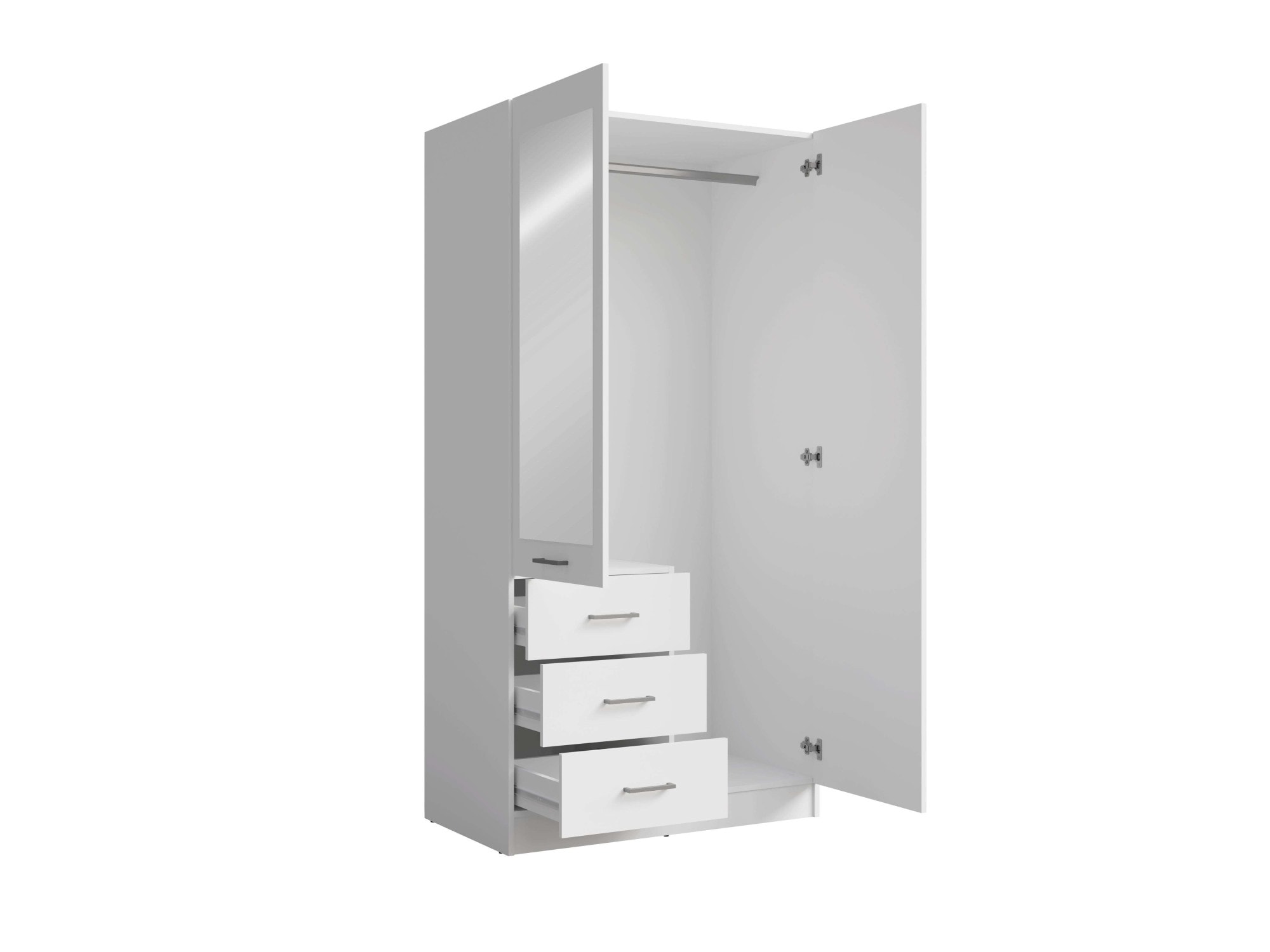 Home affaire Kleiderschrank »KOS Garderobe mit 3 Schubladen, Kleiderstange und Spiegel«, Wäscheschrank mit 2 Drehtüren, silber Griffen, Maße B/H/T 101/200/58cm