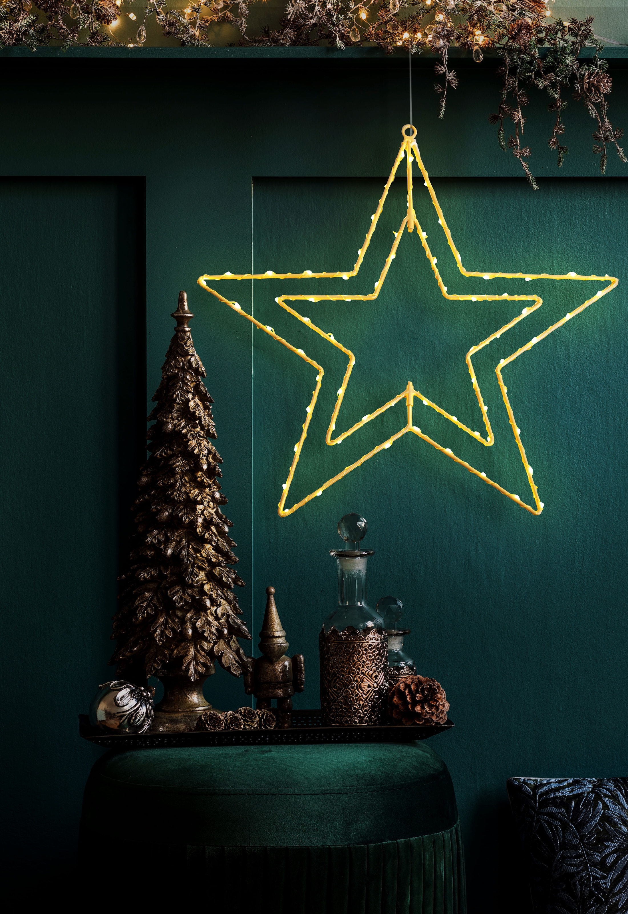 näve Dekolicht »Stern« 1 Stk. Warmweiß golden mit Aufhängung Ã˜ 40cm Licht warmweiß 70 LED IP44