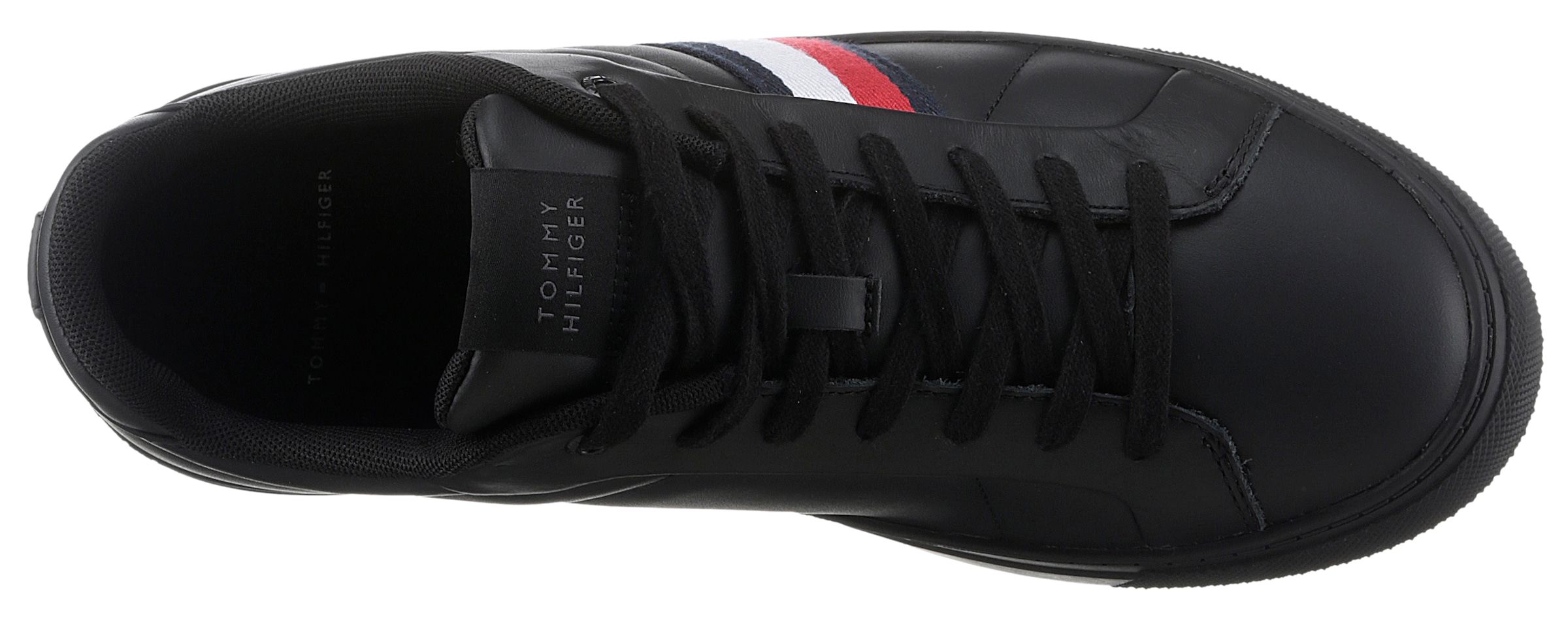 Tommy Hilfiger Sneaker »ICON COURT LTH STRIPES«, Schnürschuh, Freizeitschuh, Halbschuh mit gepolstertem Schaftrand