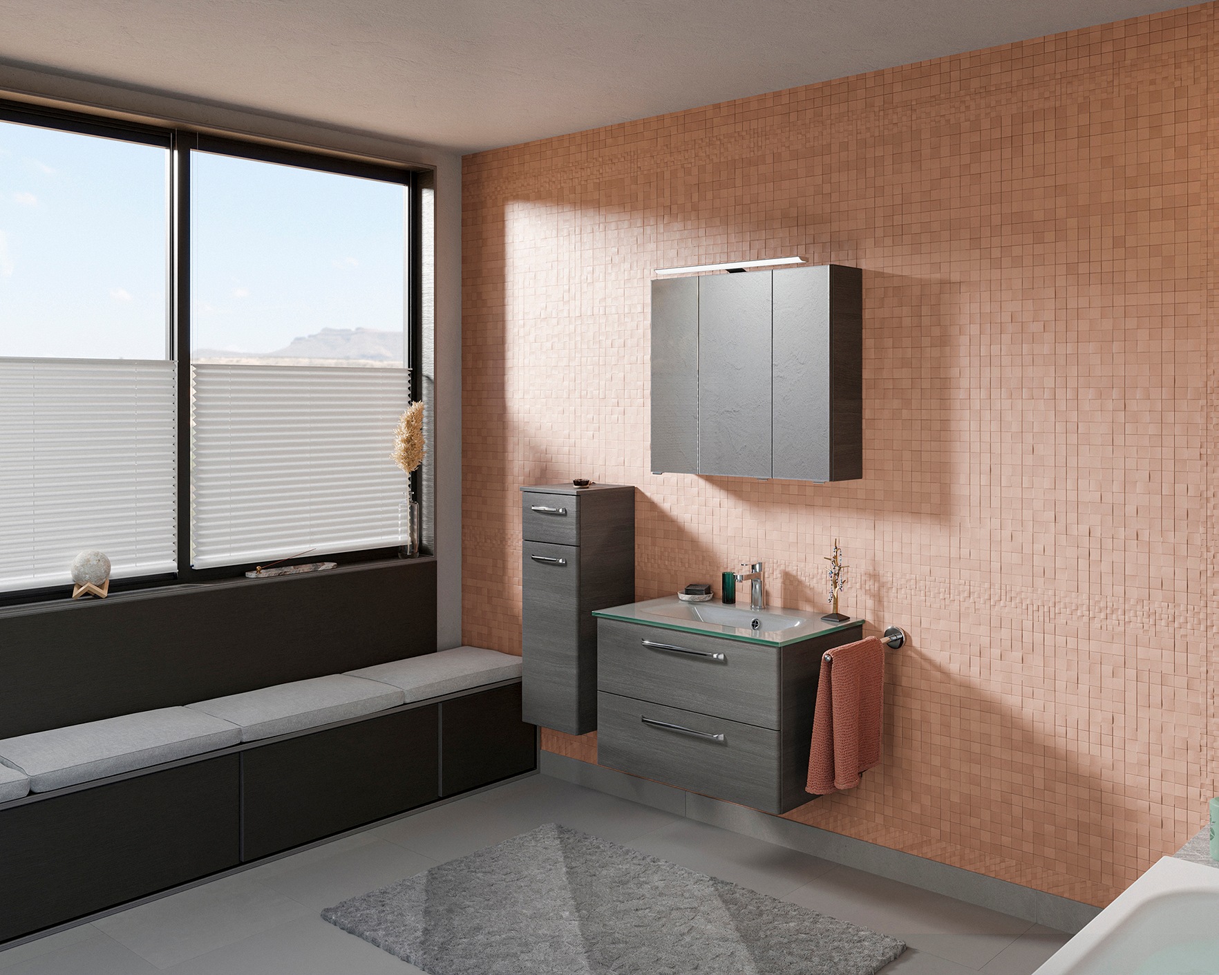 Saphir Badmöbel-Set »Badmöbel-Set Trentino 3-teilig Glas-Waschtisch mit LED günstig online kaufen