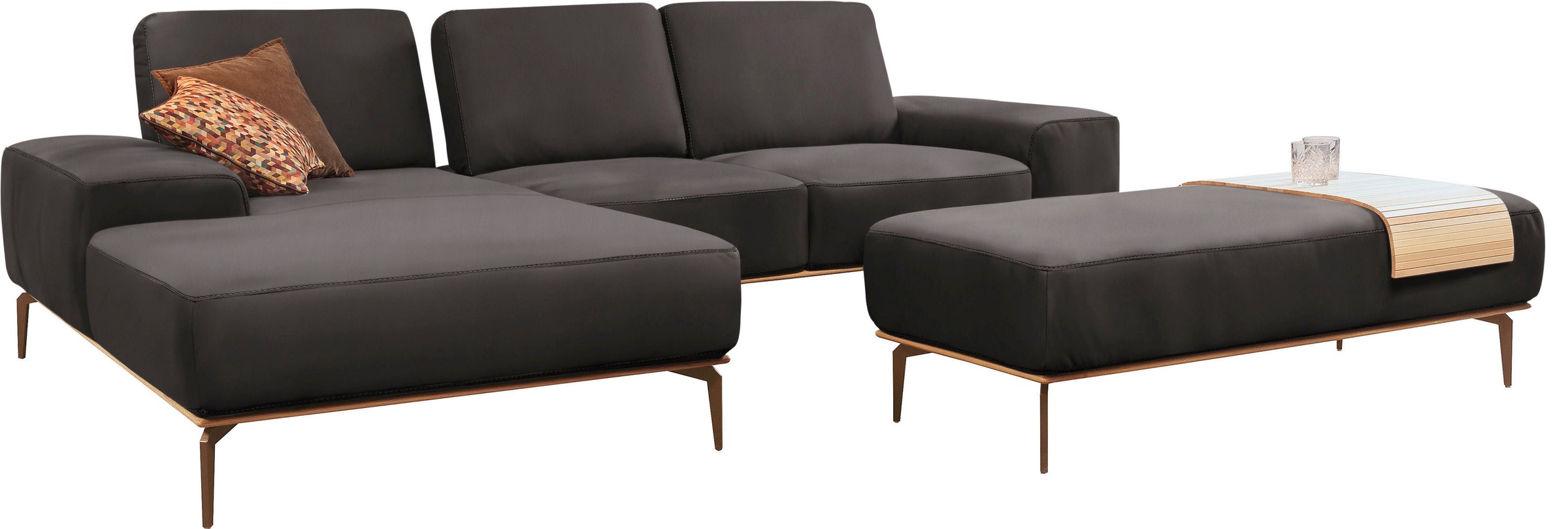 W.SCHILLIG Ecksofa »run, Designsofa mit tollem Sitzkomfort, bequem, L-Form«, mit Holzsockel, Füße in Bronze pulverbeschichtet, Breite 279 cm