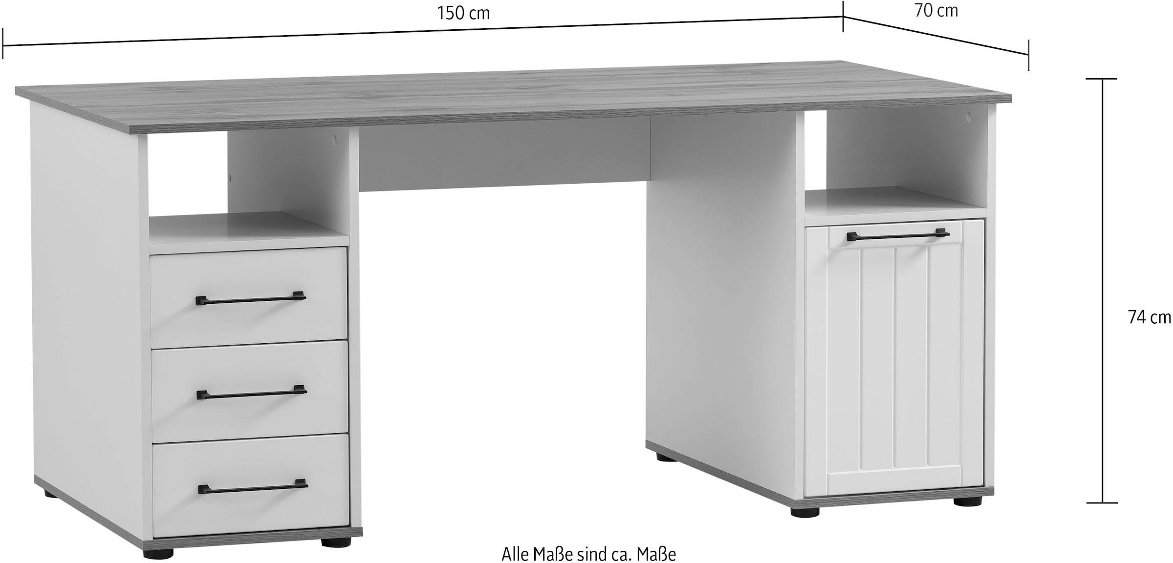 Schildmeyer Schreibtisch »Jelda«, in Landhausoptik, Holzdekor mit fühlbarer Struktur, Breite 150 cm