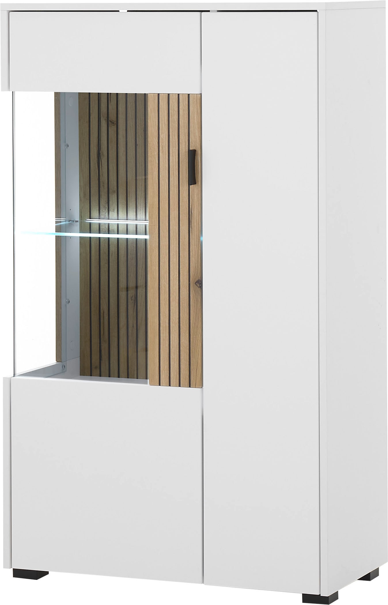 INOSIGN Vitrine »Hudson, Stauraumvitrine«, in moderner Trendfarbe, Griffe aus Metall (Schwarz), Höhe 125 cm