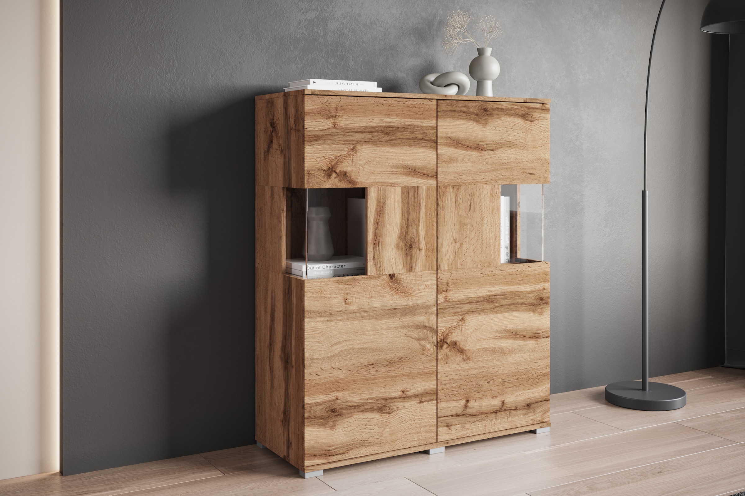 INOSIGN Highboard »Kenia«, (1 St.), Modernes Highboard mit Glastüren, Breite 100 cm