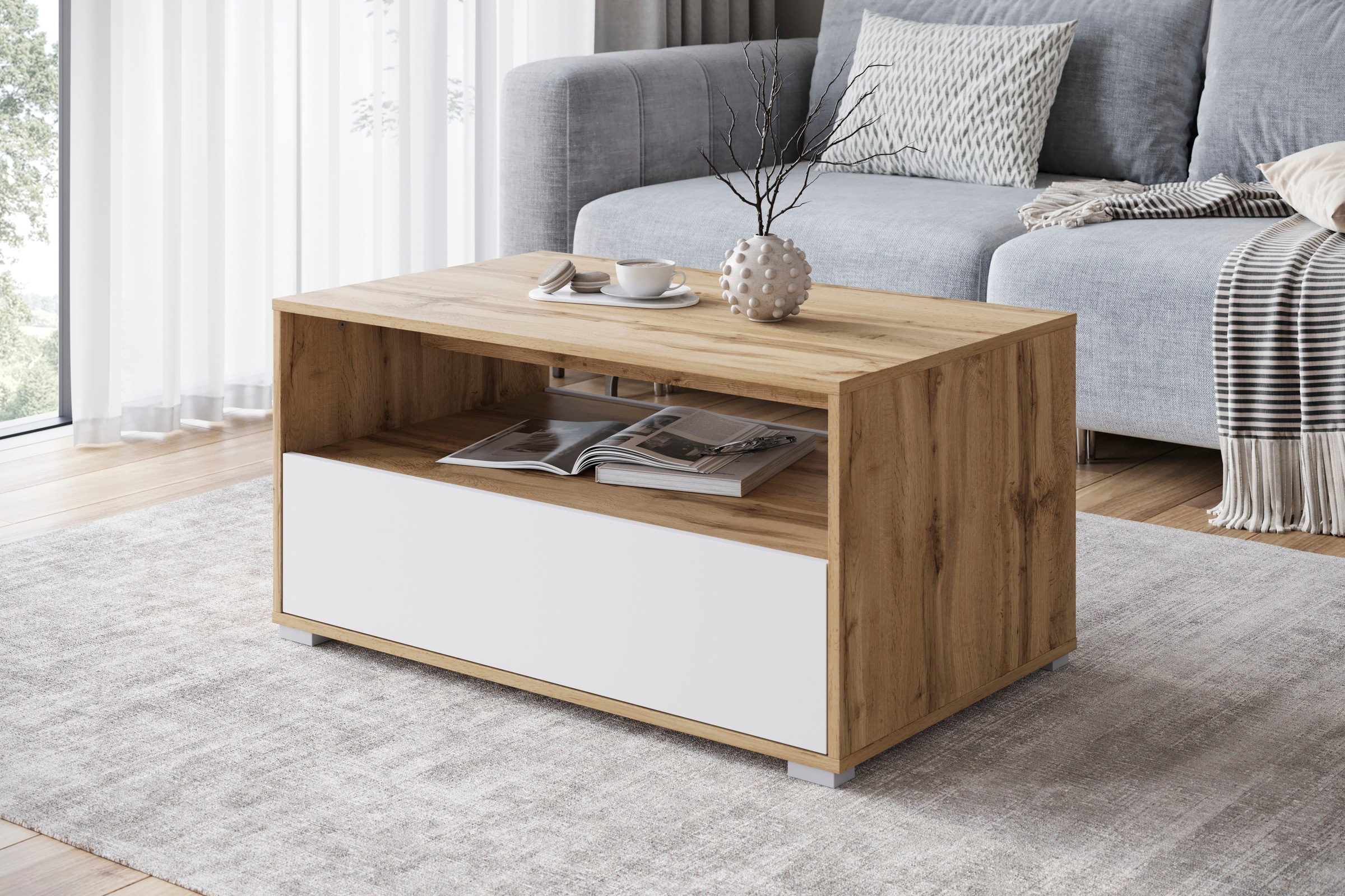 INOSIGN Couchtisch »Kenia«, (1 St.), Rechteckiger Kaffeetisch, 90x55 cm, mit offenem und geschlossenem Fach