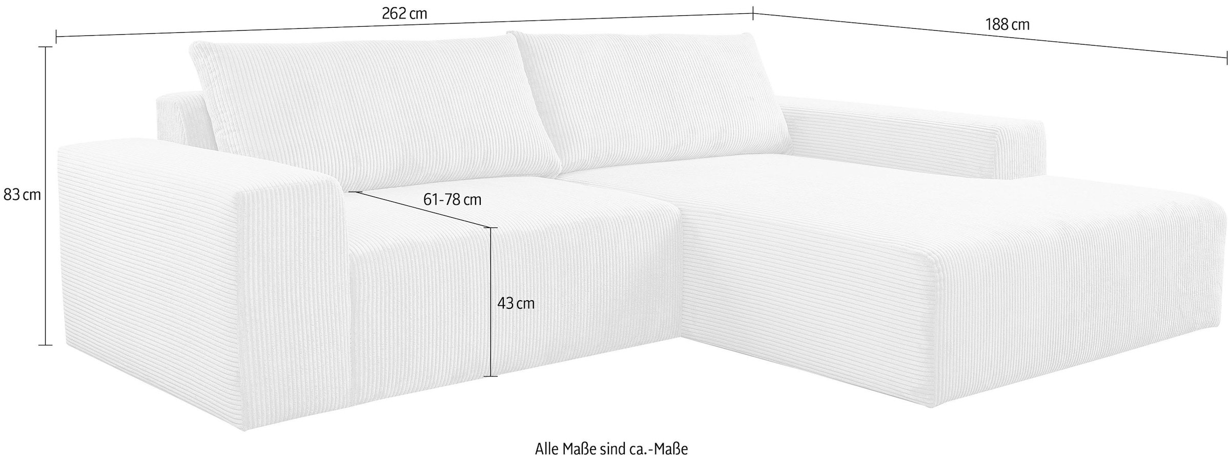 WERK2 Ecksofa »Rio 262 x 188 cm, modern & bequem, aktuelles Design, breite Armlehnen« Cord, L-Form