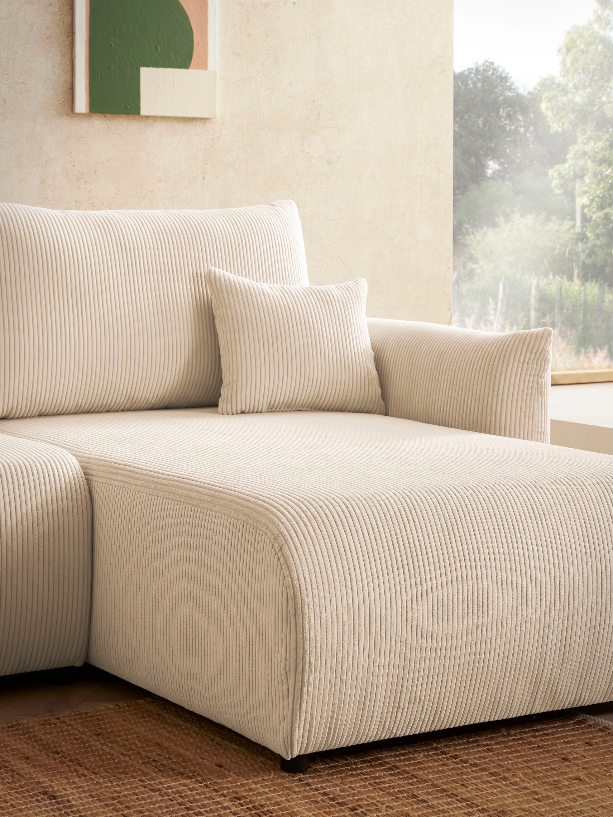 INOSIGN Ecksofa »MAVAS Schlafsofa mit Bettkasten, L-Form,«, ca.257/127cm (Liegefläche 212/145 cm), Cord, Chenille, Struktur