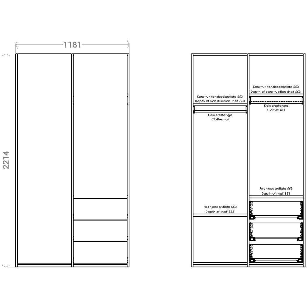 Müller SMALL LIVING Kleiderschrank »Modular Plus Variante 2«, Inklusive 3 kleiner Schubladen unten rechts