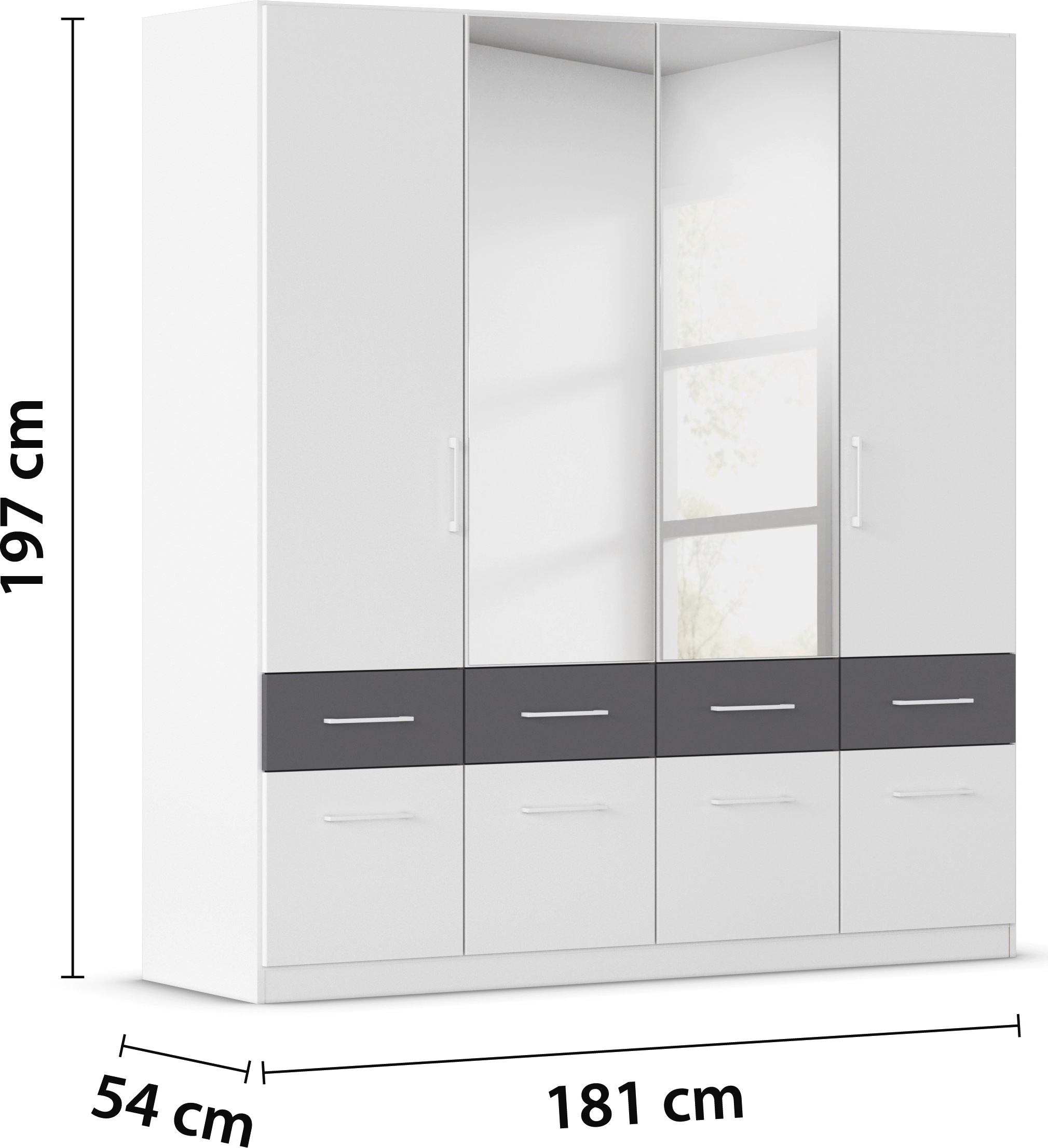 rauch Kleiderschrank »Kleiderschrank Schrank Garderobe Wäscheschrank DUNDEE«, (mit 3 Griff-Varianten), Schubladen in zwei Höhen, optional mit Spiegel MADE IN GERMANY